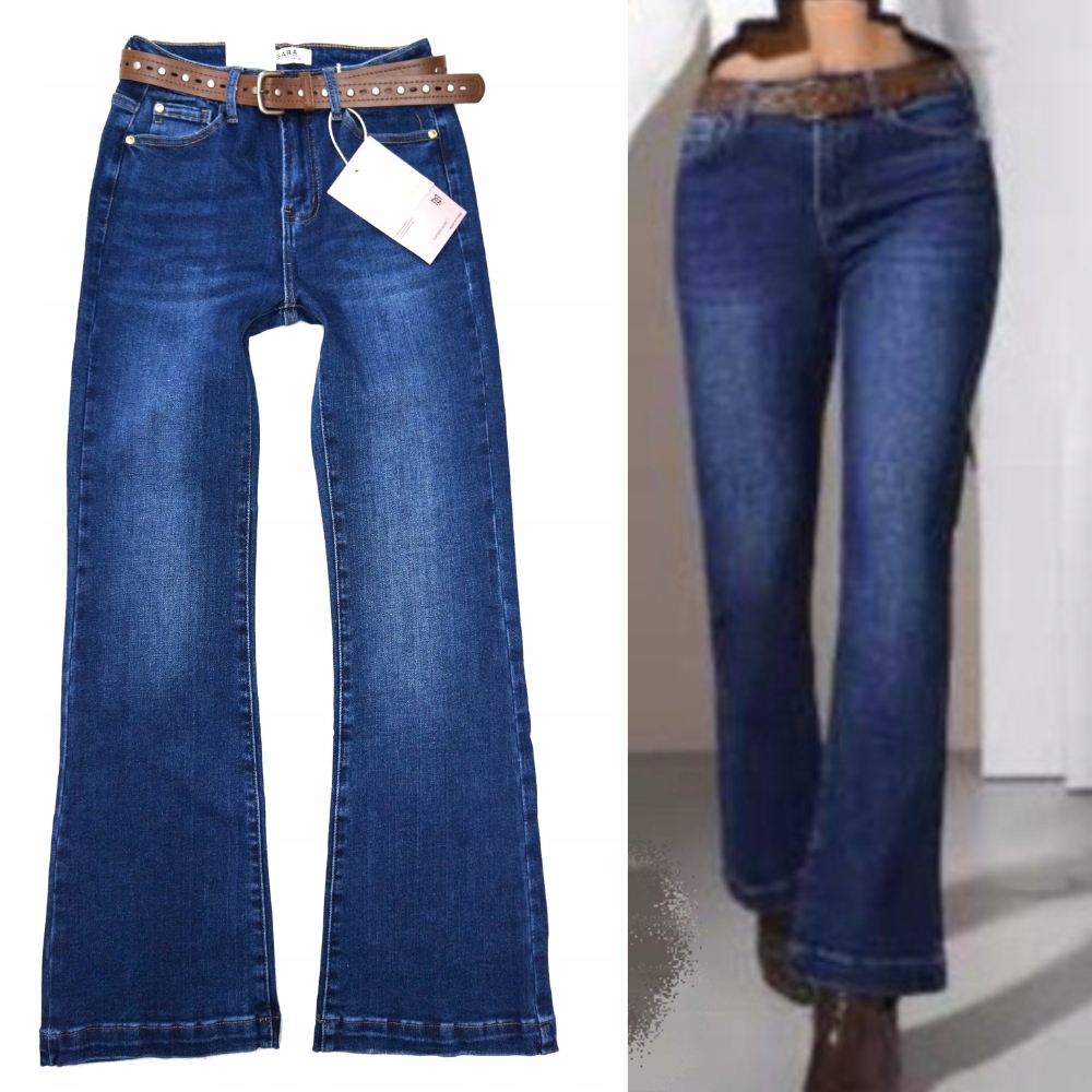 M.sara Dzwony Spodnie Jeansowe Elastyczne Pasek Inny Dół 36 S