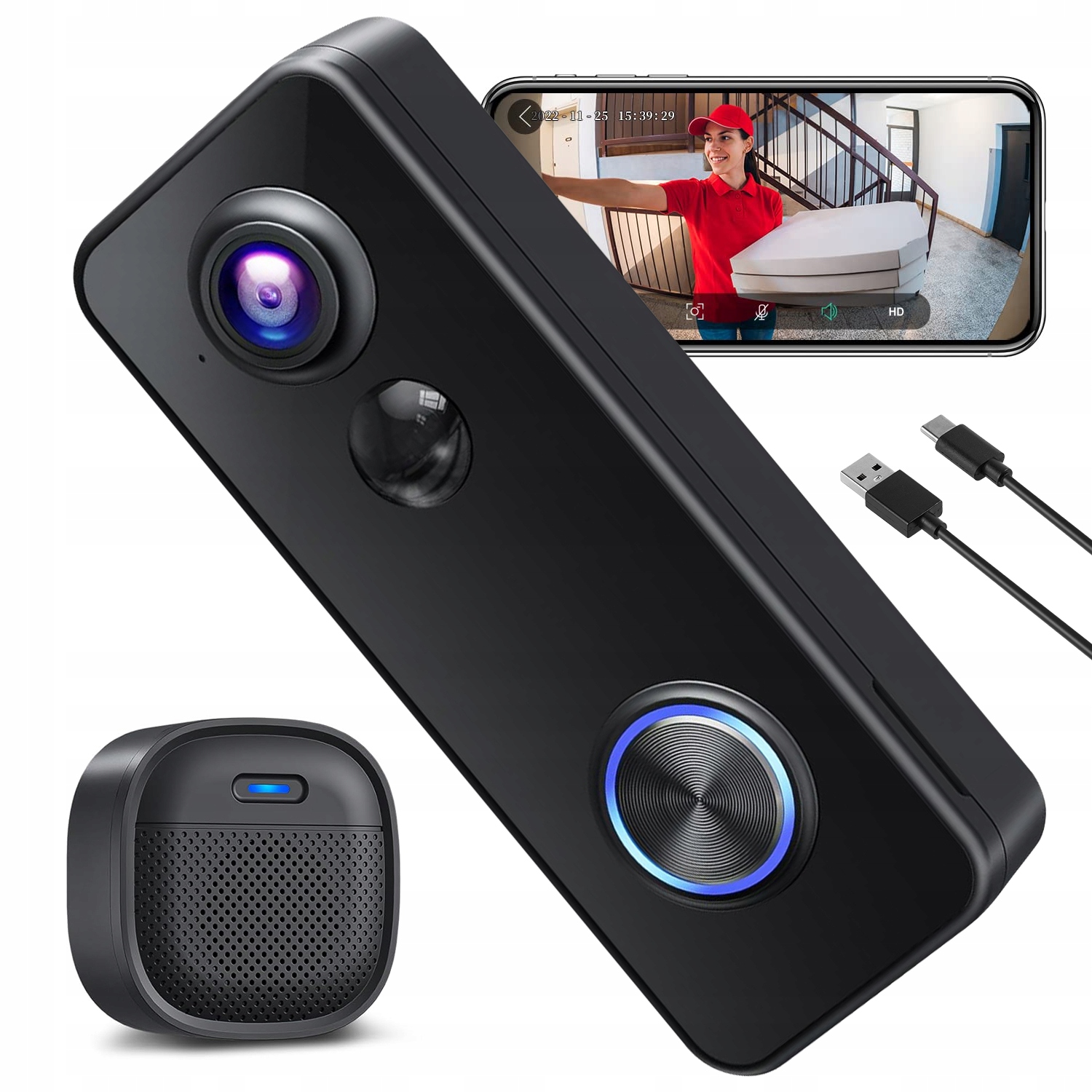 Bezdrátový Zvonek Do Dveří Kamera 2K A Detekce Pohledu 180° IP65