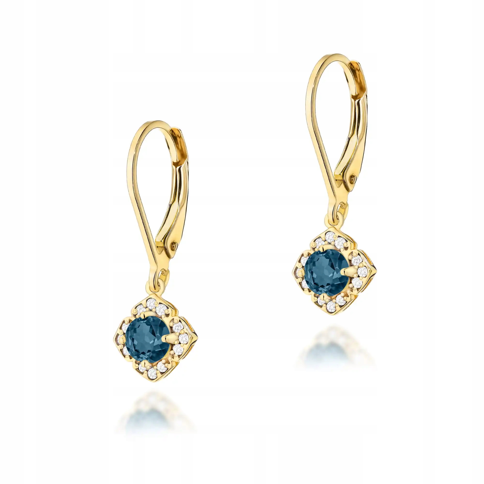 Náušnice zlaté dámské 585 topaz London Blue s diamanty elegantní módní