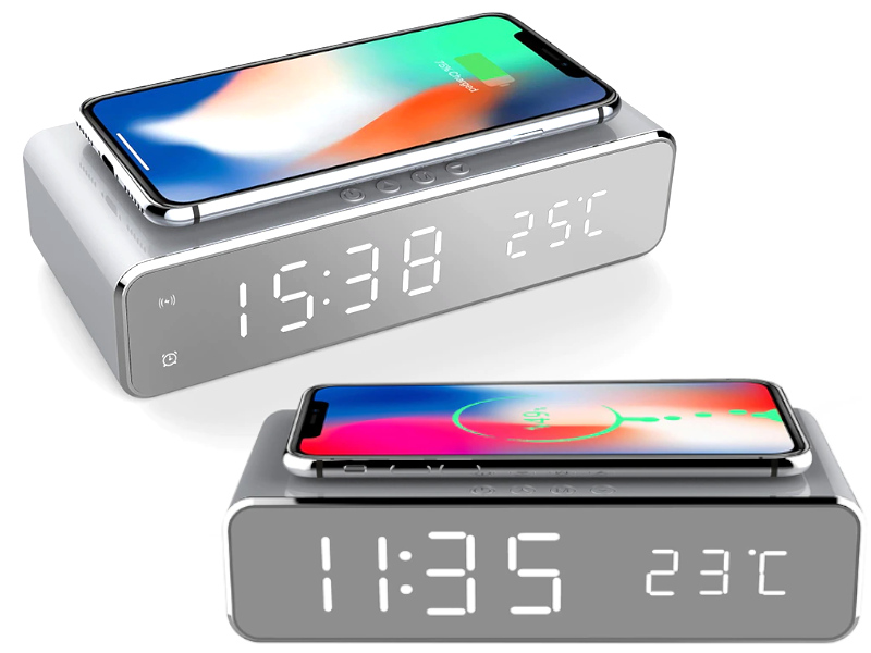 Budík Alarm Teploměr Bezdrátová nabíječka