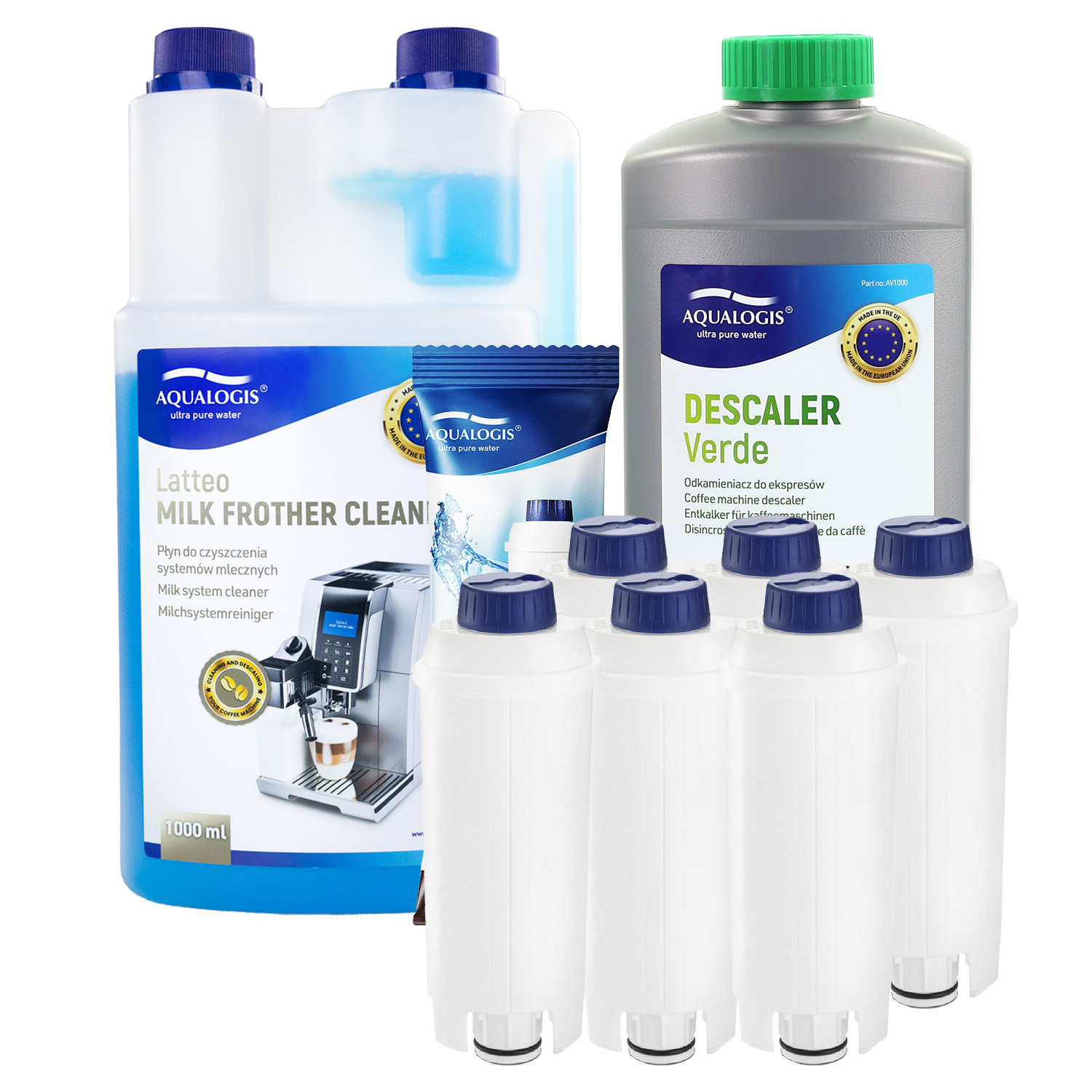 6x Filtr do kávovaru Delonghi AL-S002 Tekutina Latteo 1L Odvápňovač 1L