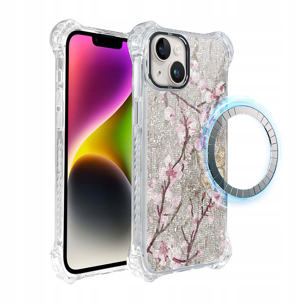Pouzdro pro iPhone 14 Plus Ibizu DropGuard Ultra s MagSafe, třešňová mozaika