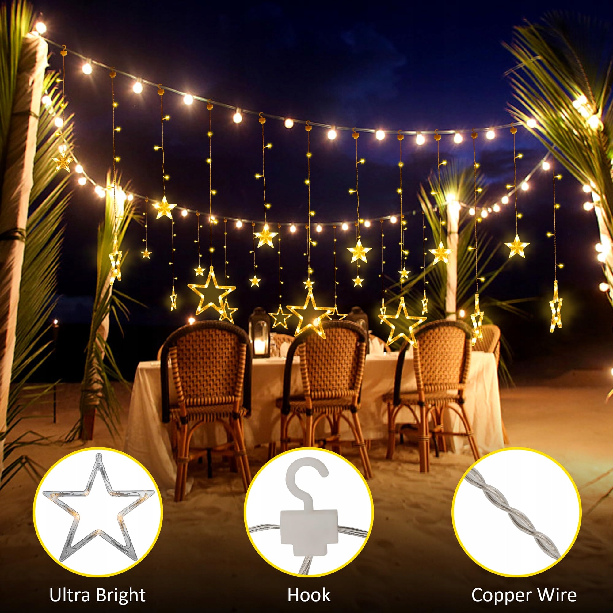 BELLAACHTUNG Kurtyna Świetlna 2.3M 138 LED Gwiazdy Świąteczne — miniatura 3