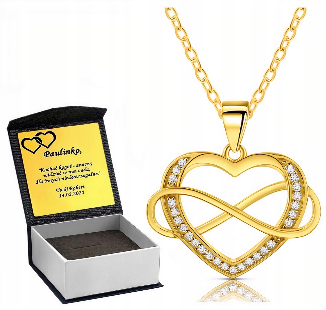 

Biżuteria Damska Naszyjnik Złoty 925 Serce +grawer