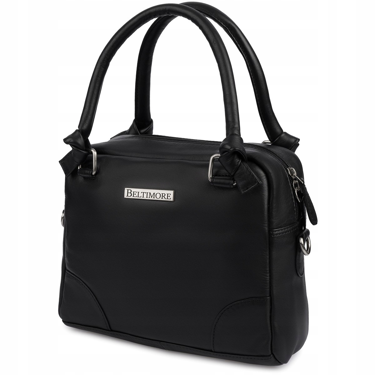 Dámská kožená kabelka kufřík taška přes rameno prostorná přírodní kůže černá