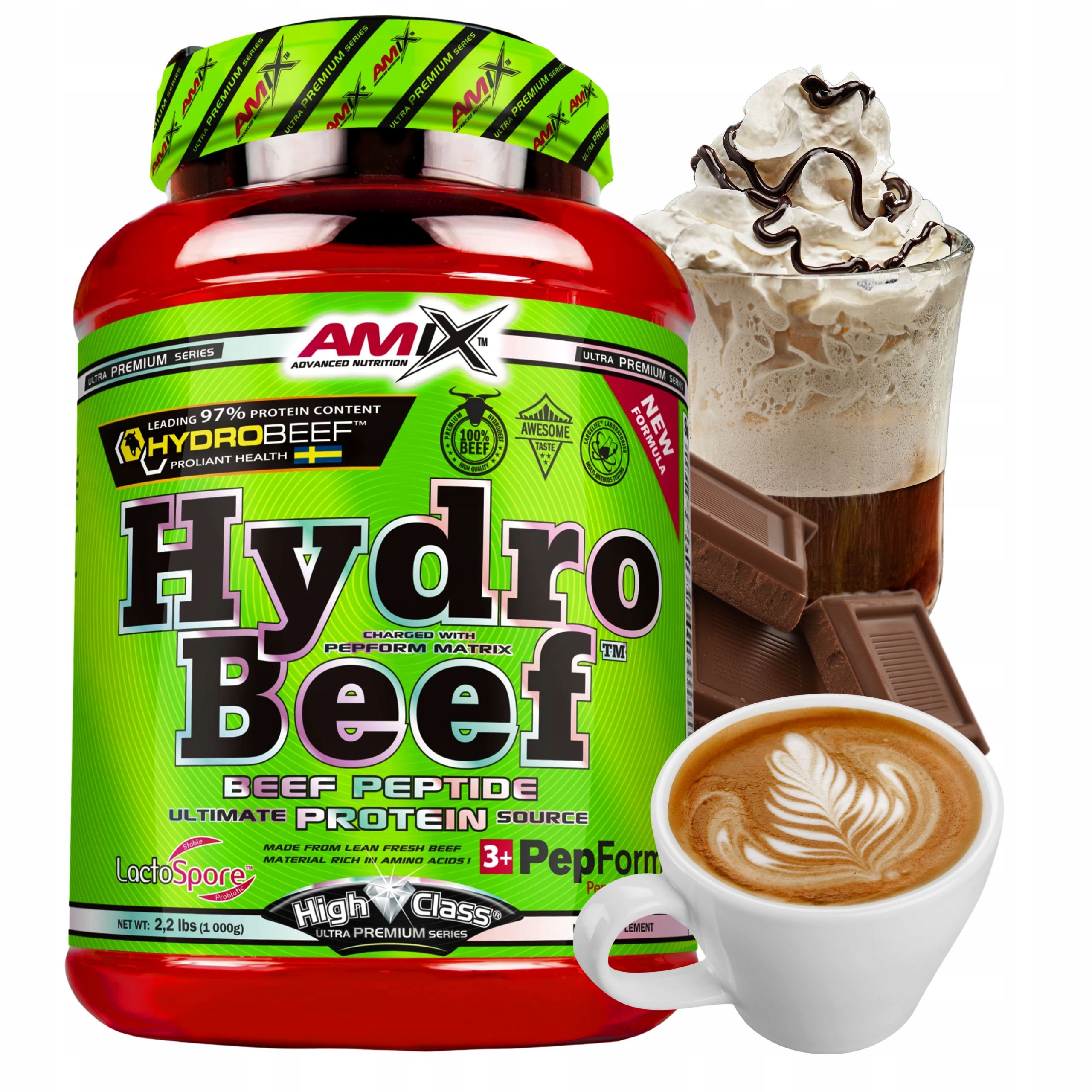 Amix Hydro Beef Protein 1kg Protein Čokoládově Kávová bílkovina Wph