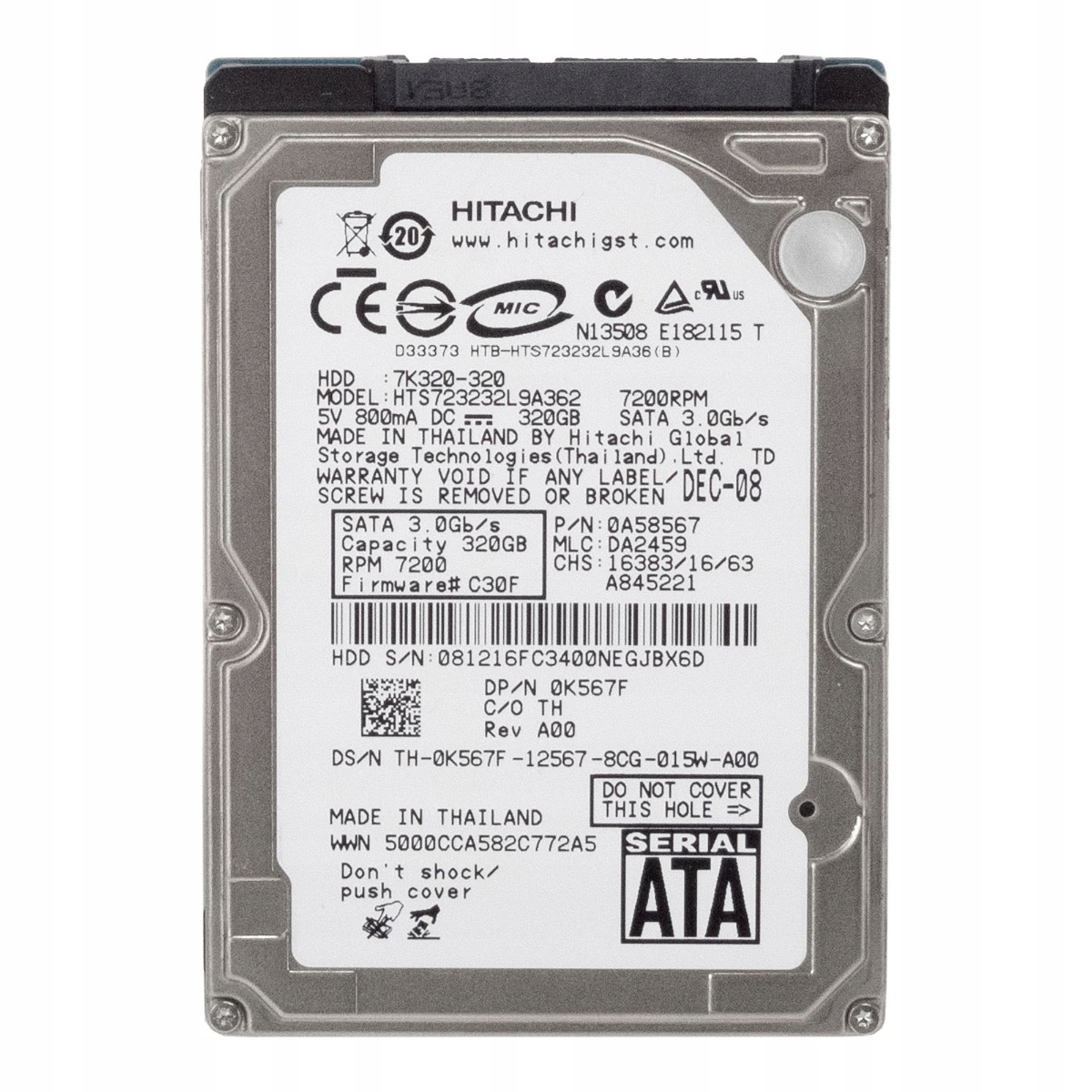 Dell 0K567F 320GB 7.2K 16MB Sata II 2.5'' HTS723232L9A362