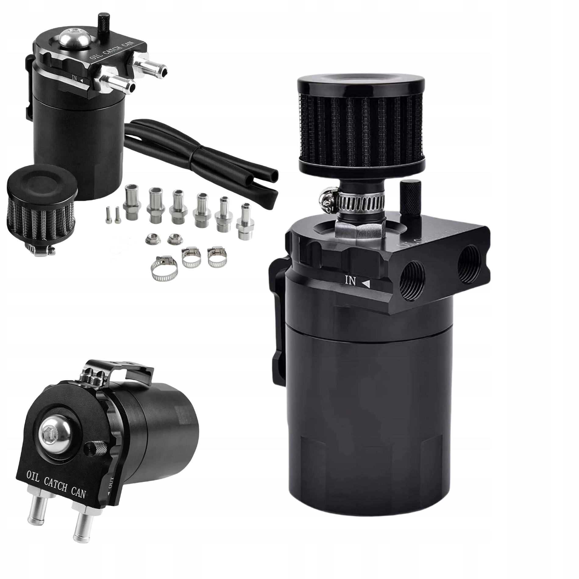 Oil Catch Tank Black Odlučovač oleje Sada s filtrem Krátké 11 mm/13 mm/15 mm