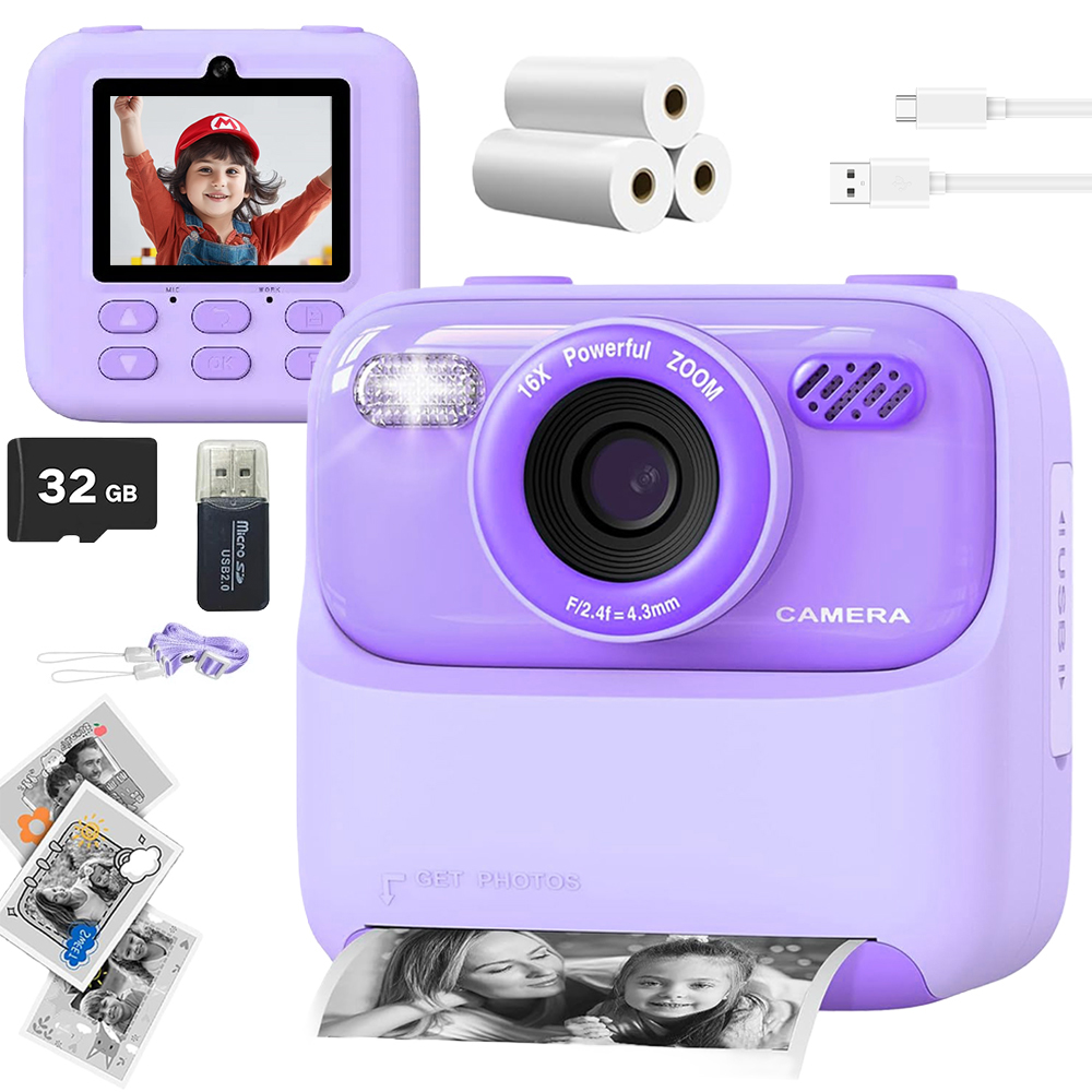 Fotoaparát Pro Děti Digitální Okamžitý Usb 1080P Fialový