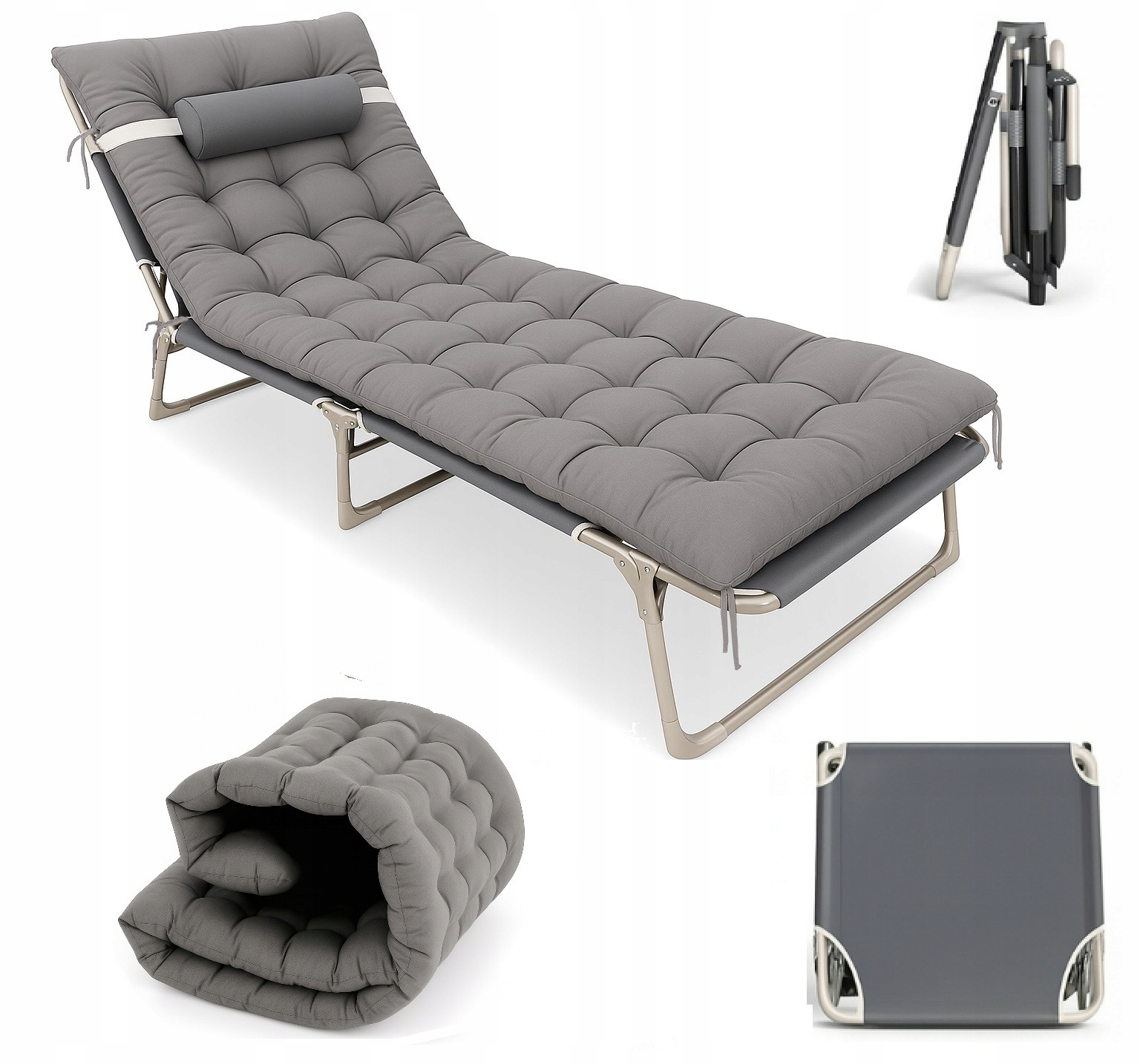 Łóżko Turystyczne Polowe z Materacem składane regulacja Zestaw 190x73 I080