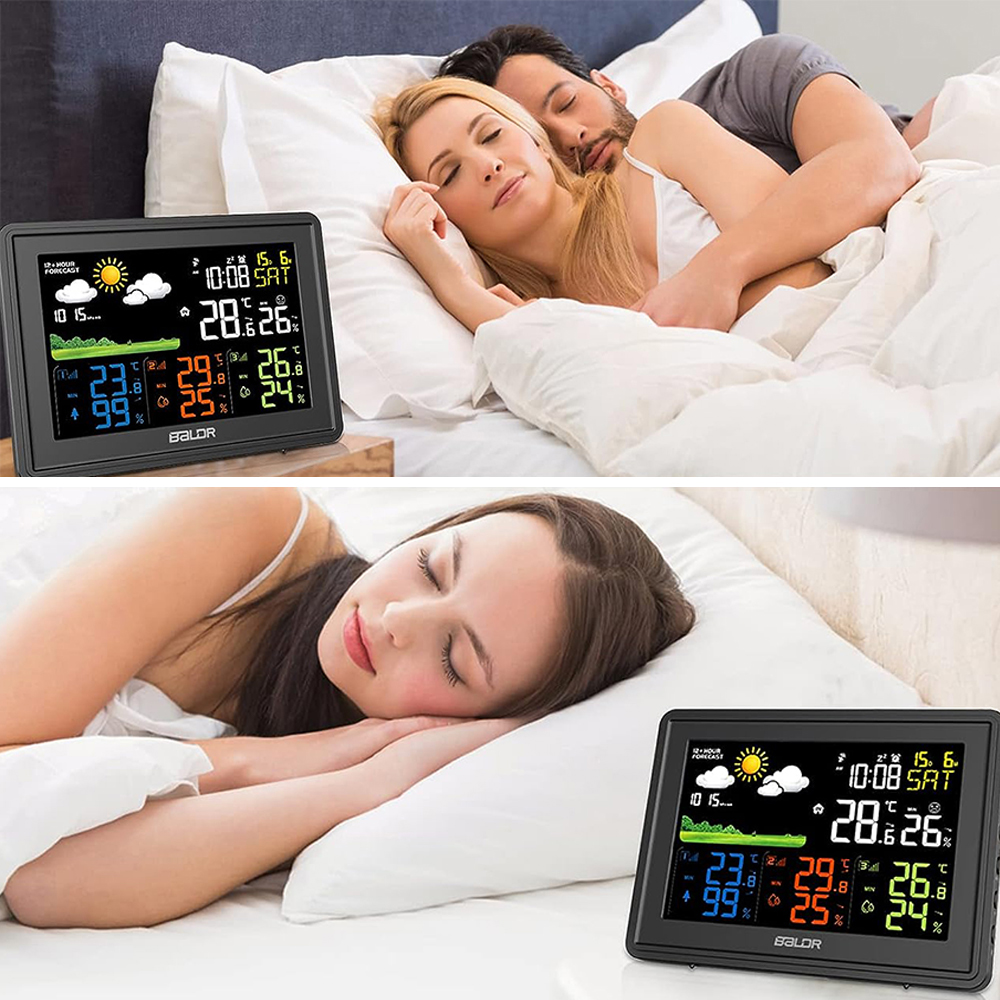 DOMOWA STACJA POGODOWA POGODY HIGROMETR BAROMETR TERMOMETR ZE 3x CZUJNIK Kolor czarny