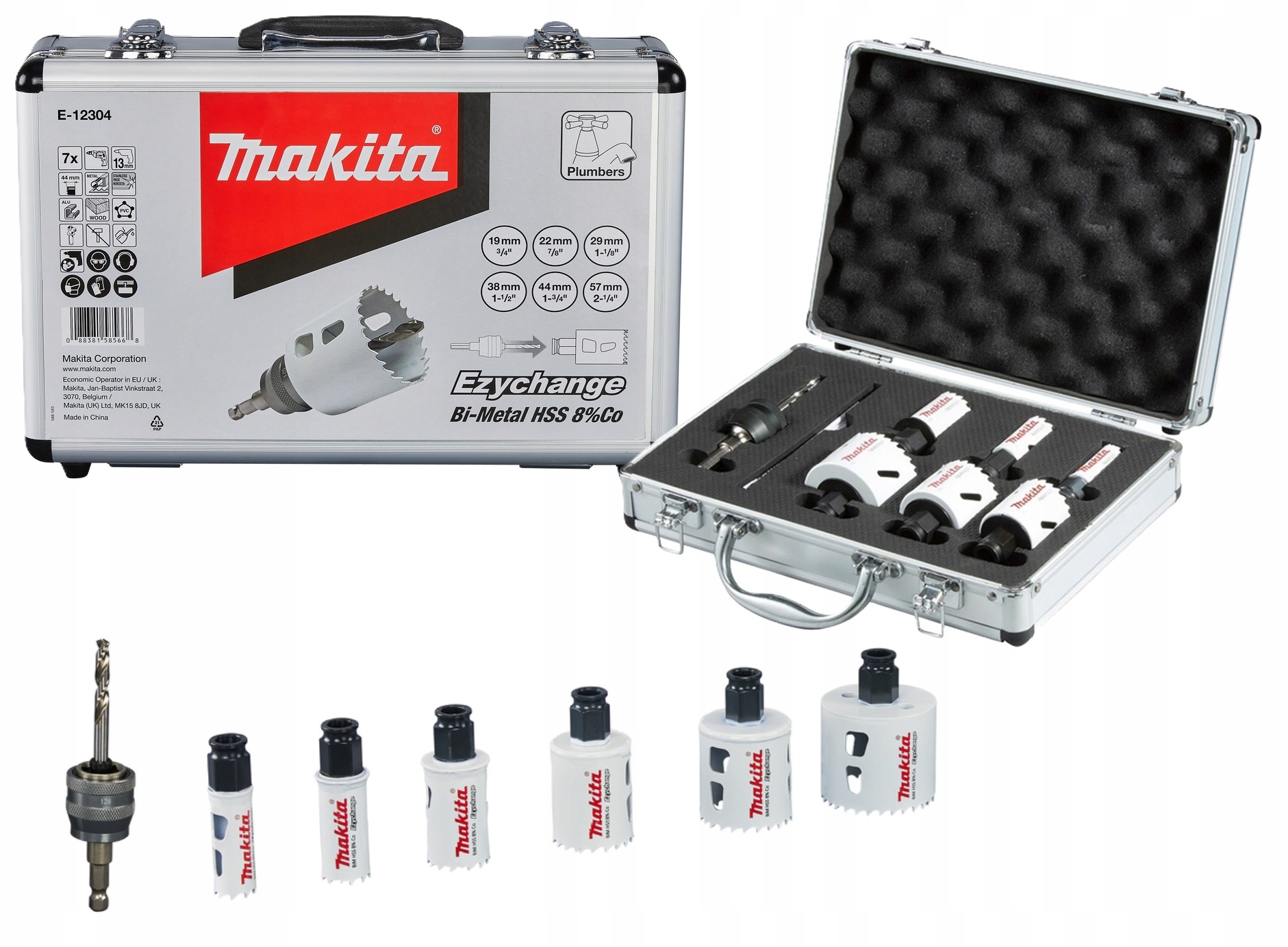 Makita E-12304 Zestaw Otwornic 19-57mm do metal drewno Inox Ezychange 7el