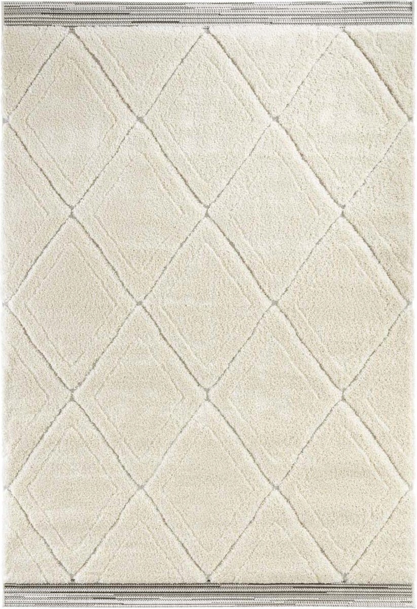 Koberec shaggy do obývačky 160 x 230 cm, krémový boho vzor, mäkké štetiny