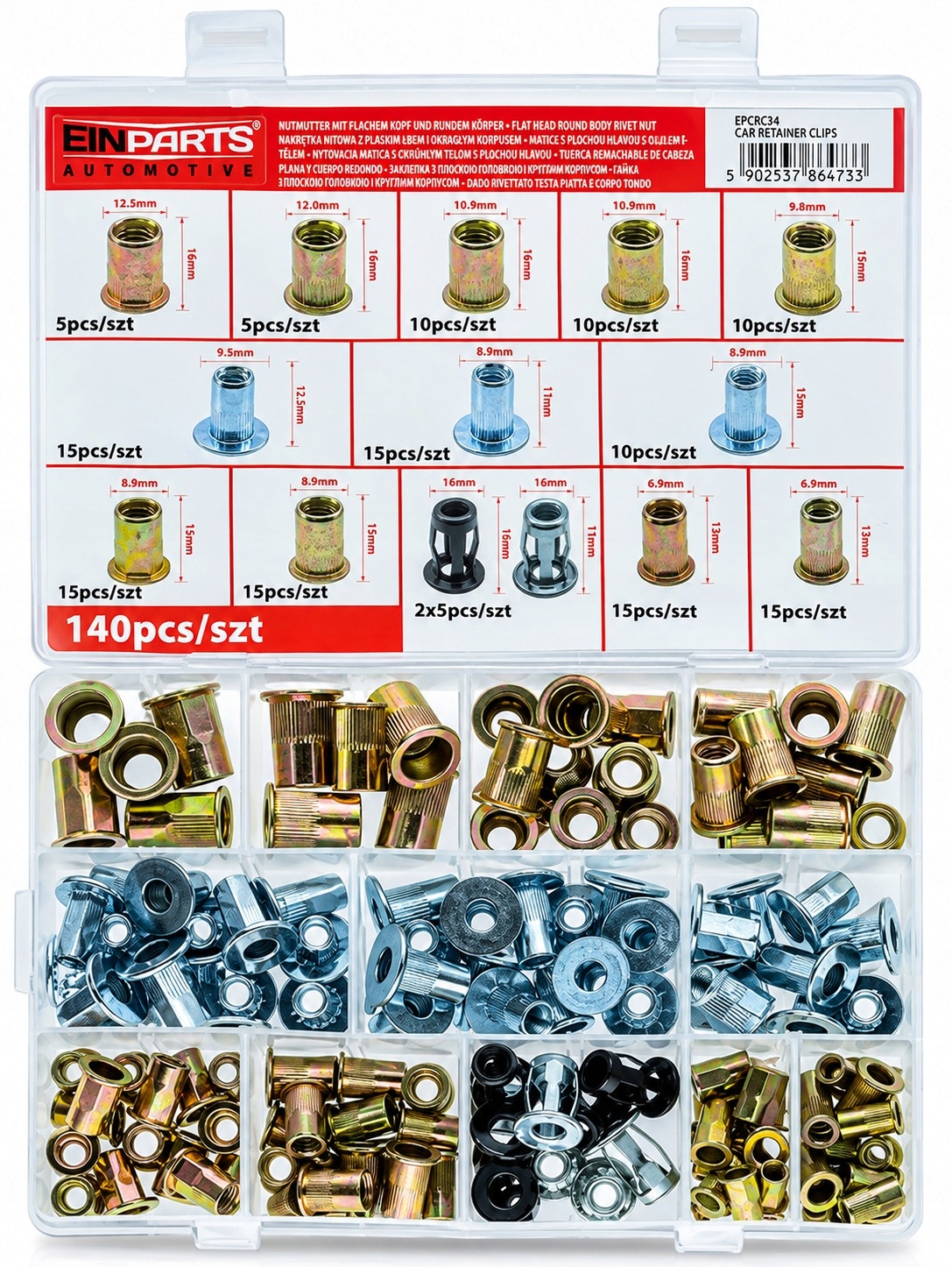 140x Nakrętki Nitowe Nitonakrętki stalowe i aluminiowe Zestaw Einparts