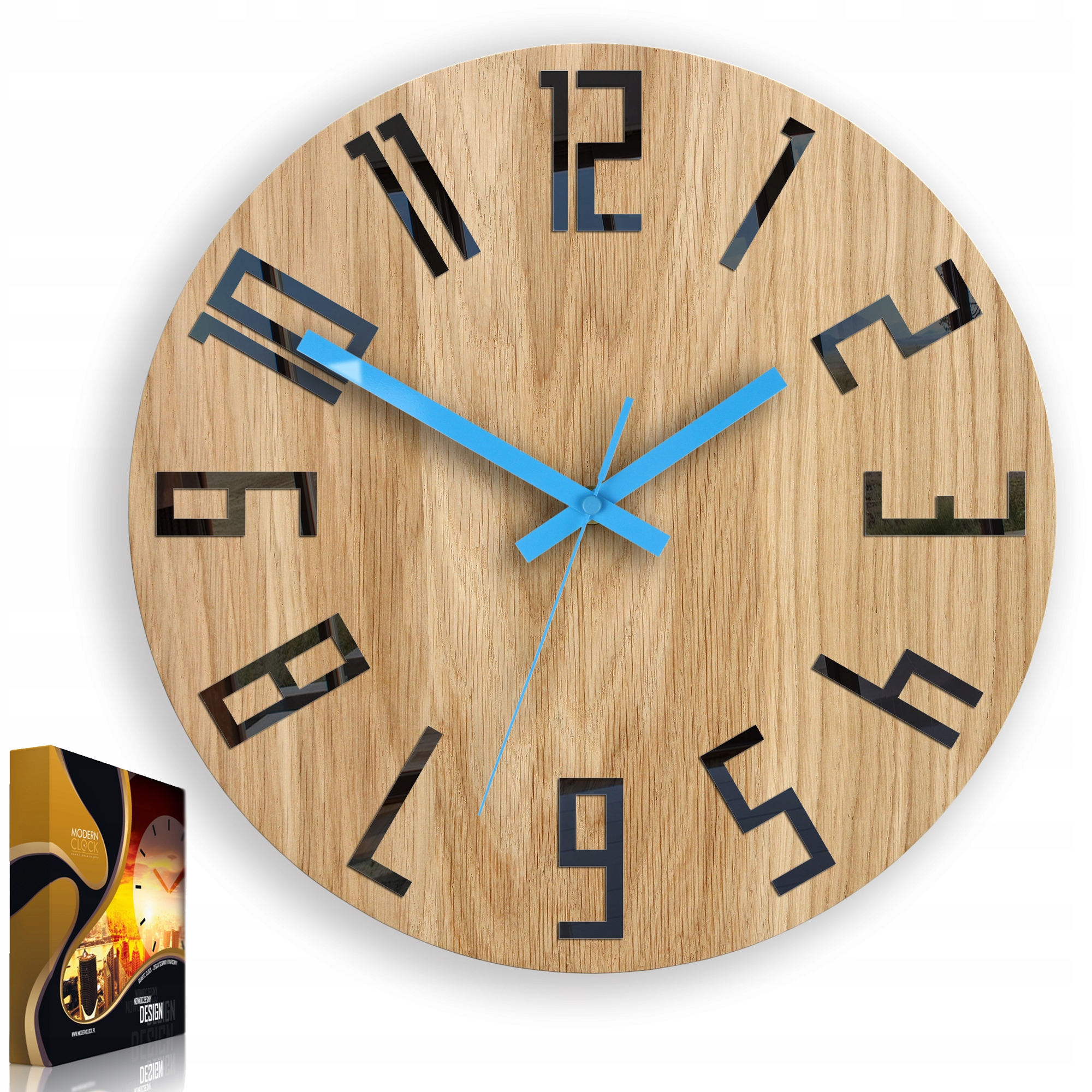 Nástěnné hodiny Dub Slim Černo & Modré tiché hodiny, 33 cm, do obývacího pokoje,