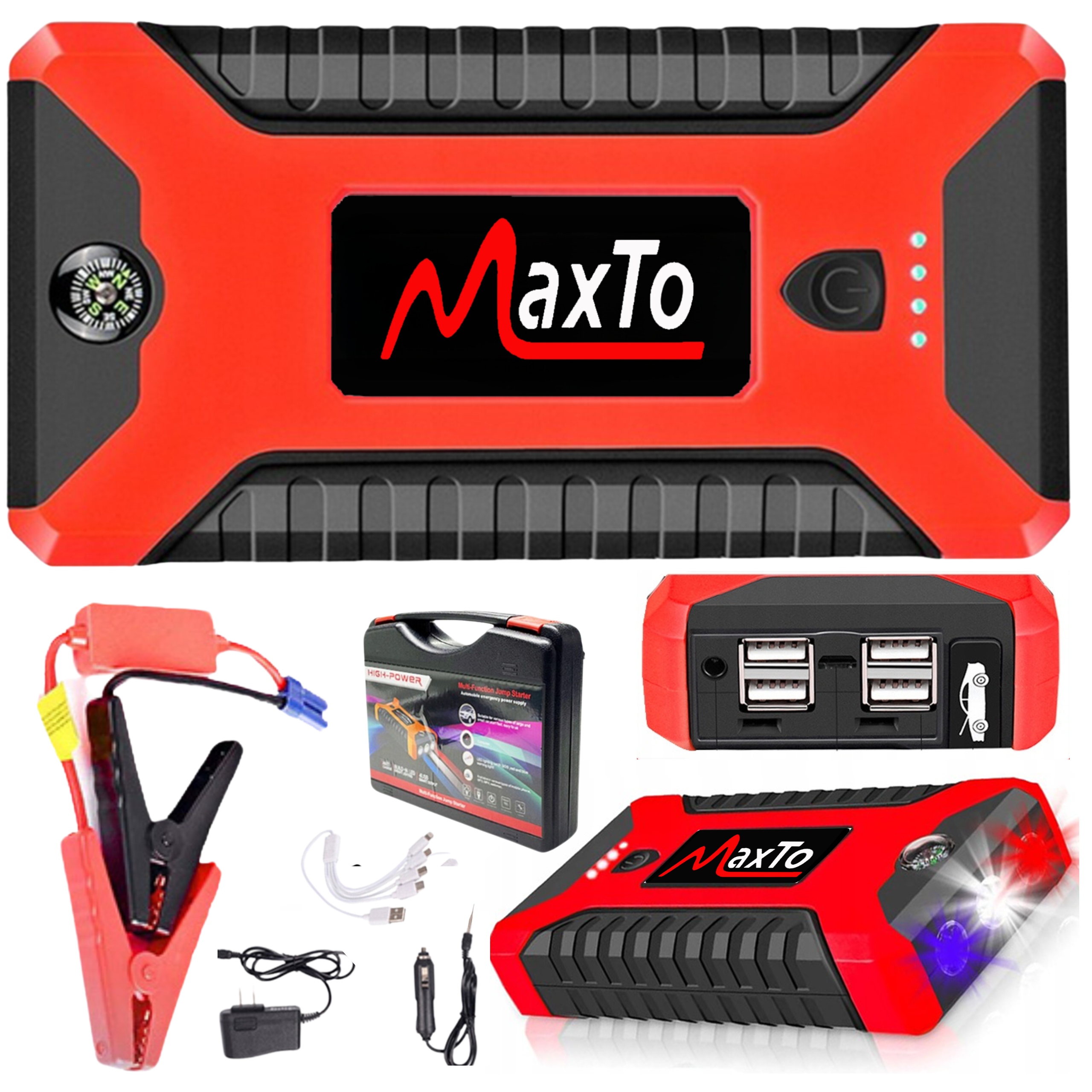 Jump Starter Powerbank Svítilna Kompas 4 X Usb 2000 mAh v kufříku
