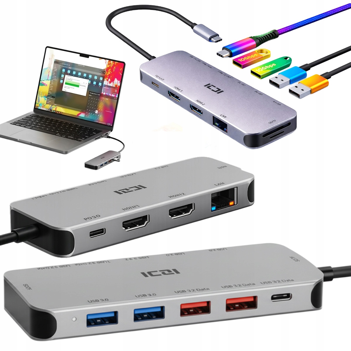Stacja dokująca na dwa monitory Hub z 2x Hdmi Usb-c 3.0 RJ45 Pd 100W
