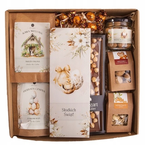 Kosz Prezentowy Box Wielkanoc Czekolada Herbata orzechy Duży