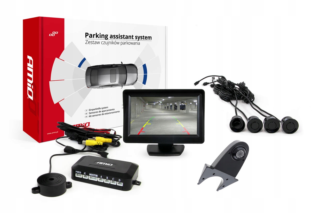 Sada parkovacích senzorov TFT01 4,3" s kamerou HD-502-IR, 4 senzory, čierna