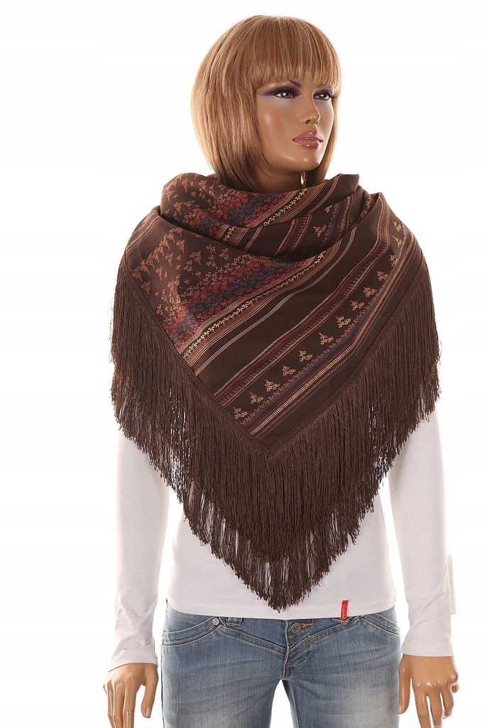 B-2888 OGROMNA CHUSTA KLASYCZNY BRĄZ PRINT FRĘDZLE Rodzaj chusta