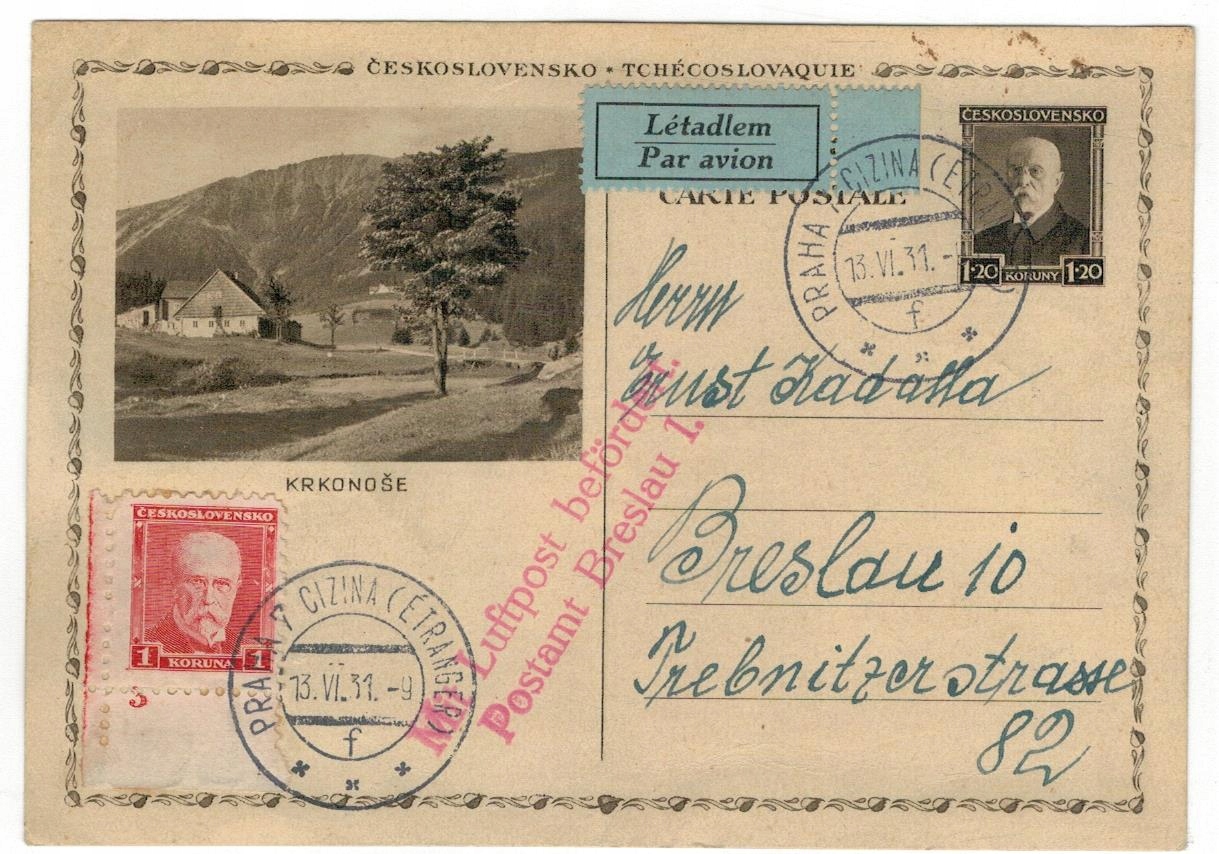 Czechosłowacja Niemcy 1931 Lot Praga-Wrocław