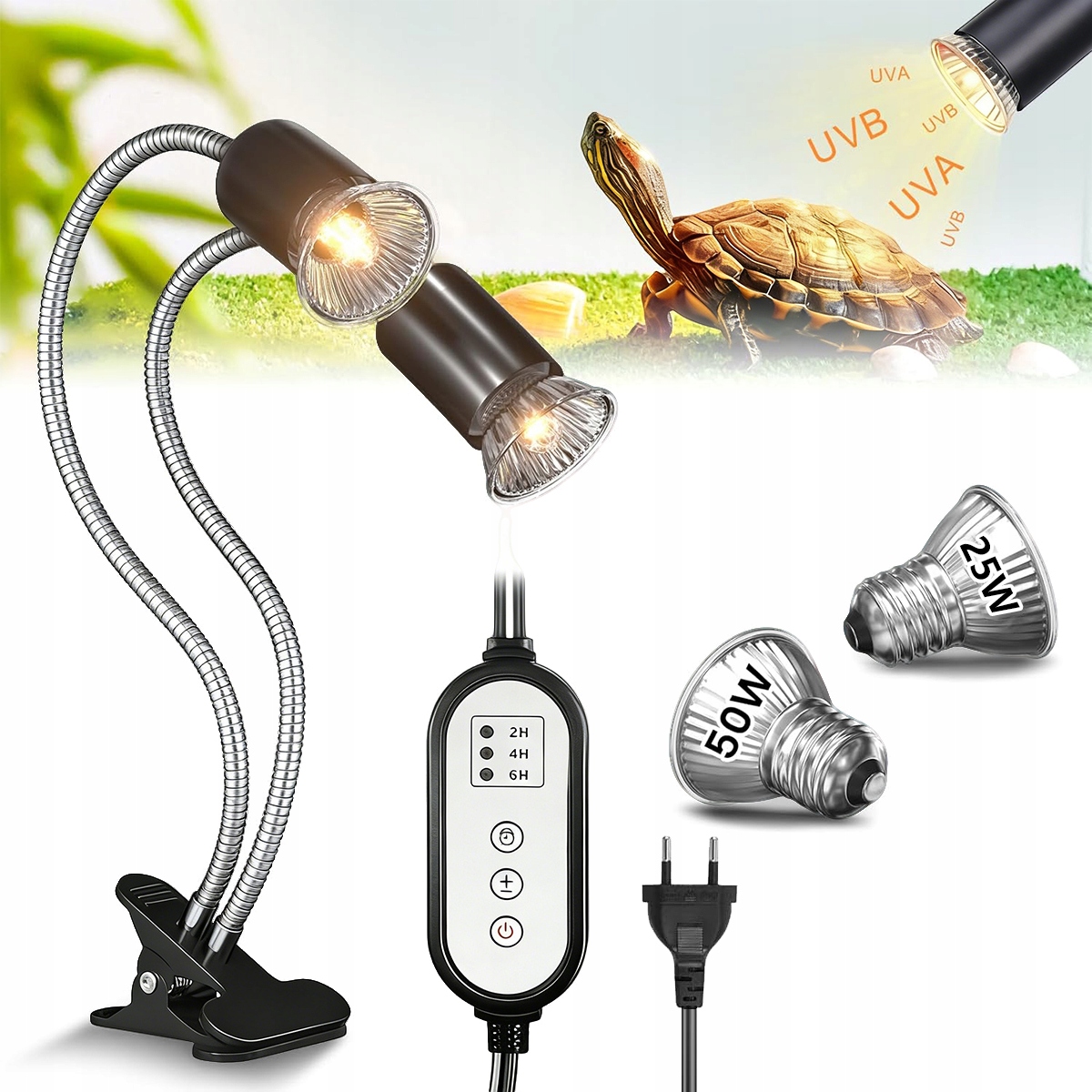Levně Topná Lampa Želva, 2 Žárovky Uva Uvb Topná Lampa Pro Terarijní Plazy