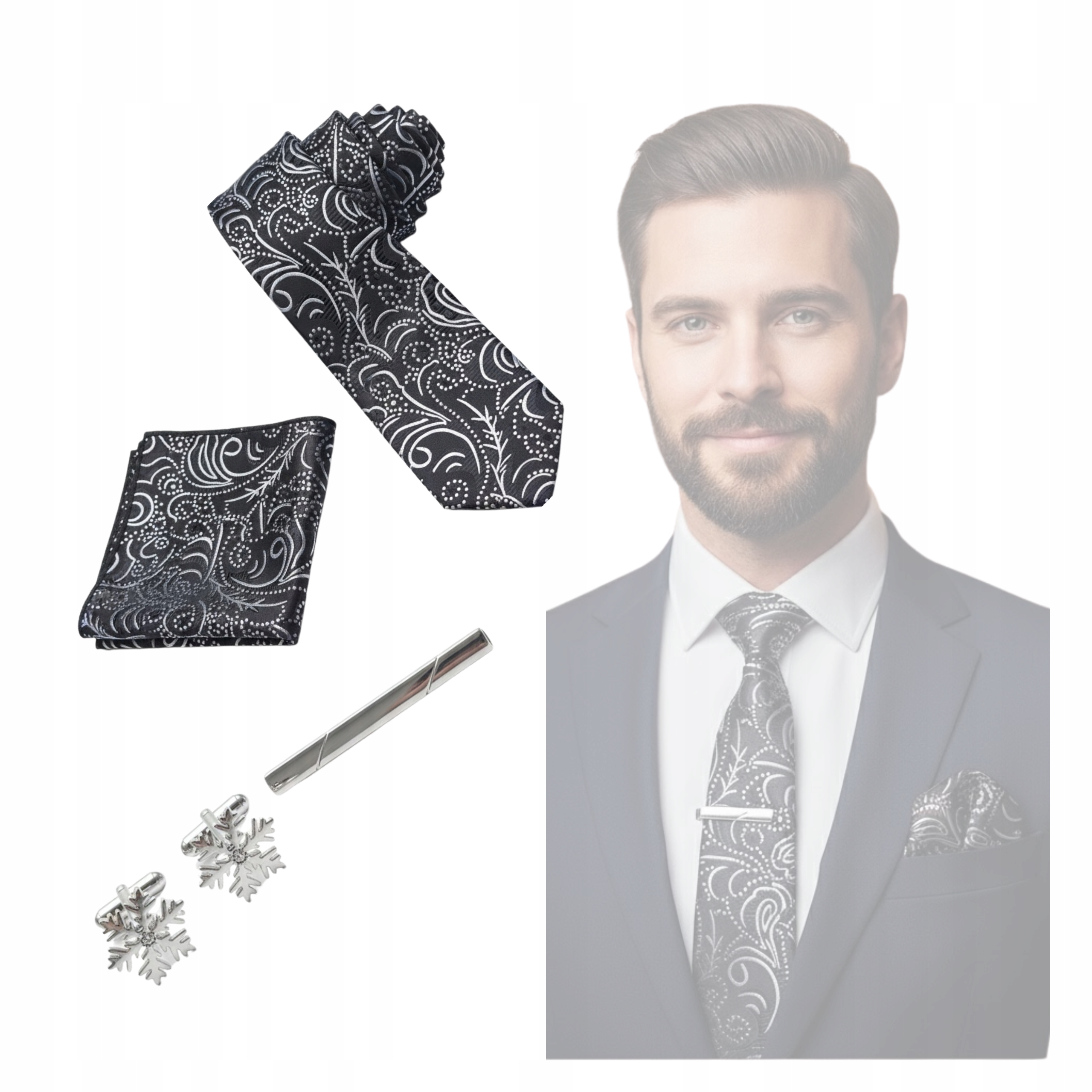 Sada Elegantních Doplňků Pro Něj Sada Dárků: Sponka, Kravata, Kapesníček