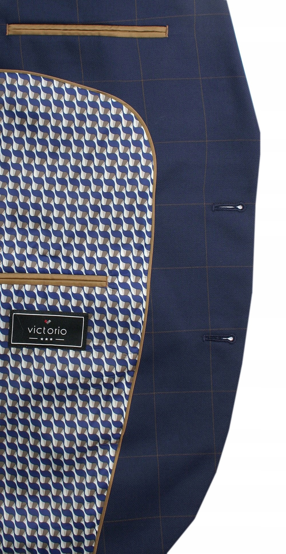 Granatowy Garnitur w Kratę VICTORIO 176/100/86 Kolor wielokolorowy