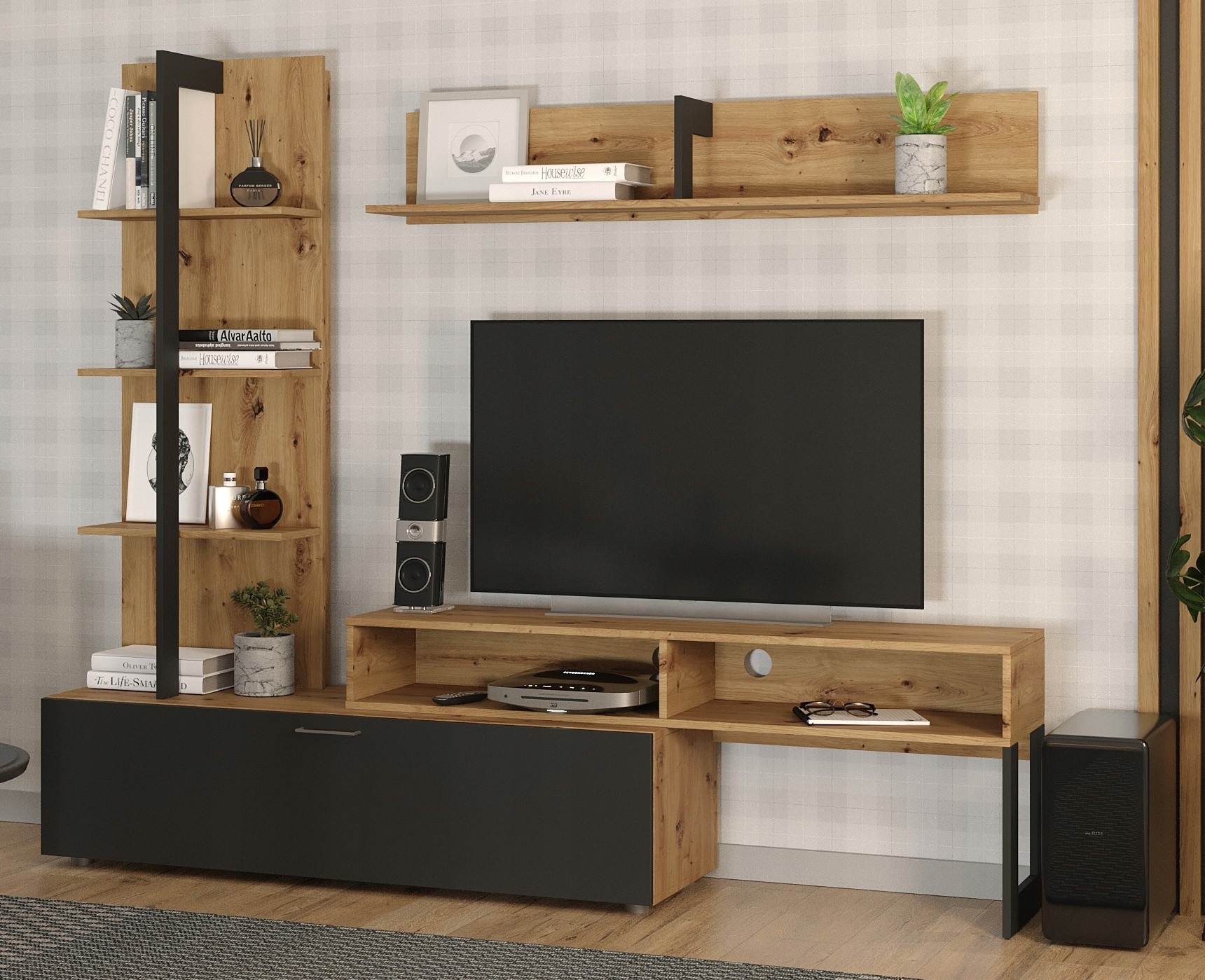 Meblościanka JUNO dąb artisan/czarny BlancMeble
