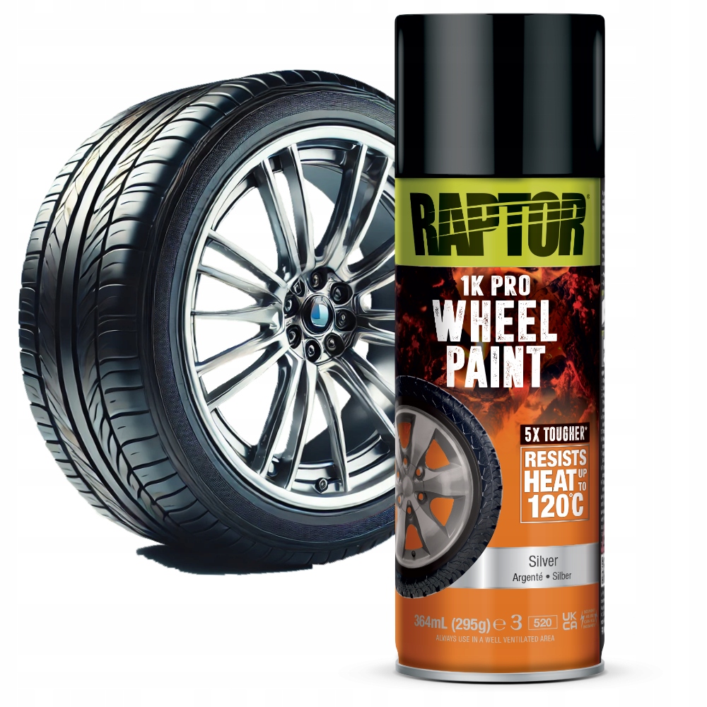 Raptor U-pol Wytrzymały Lakier Spray Do Felg Srebrny 120°C