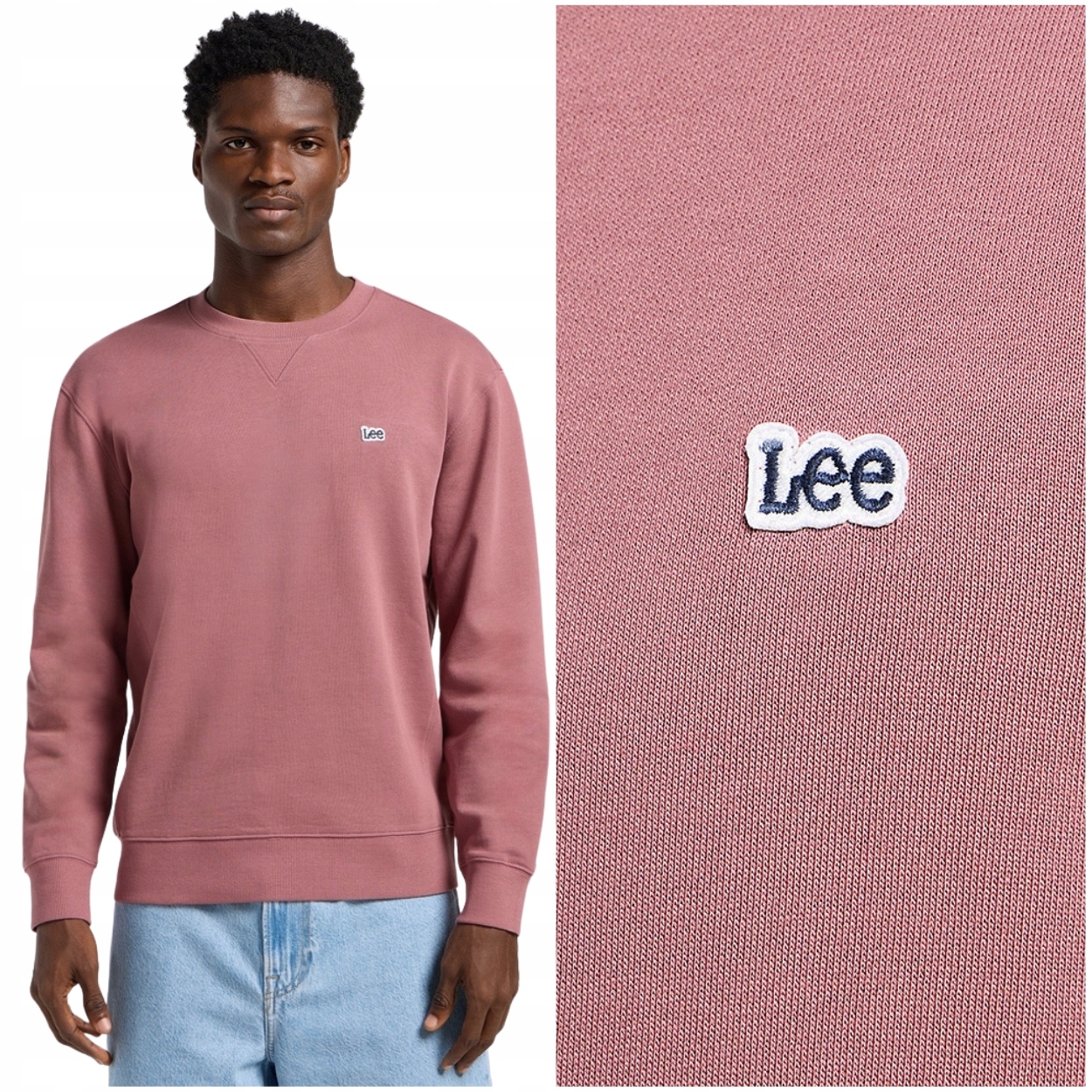 Lee Patch Crew Sws Luxe Brown bavlněná pánská mikina s logem regular fit XL