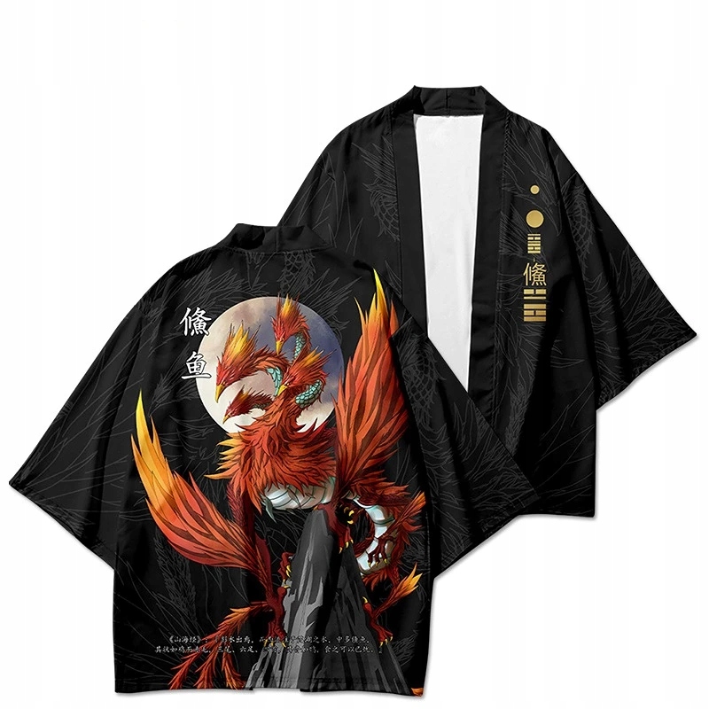 JAPOŃSKIE KIMONO HAORI SAMURAJ TIAO YU KSIĘGA GÓR I MÓRZ SHANHAI JING YU3 Rozmiar XL/XXL