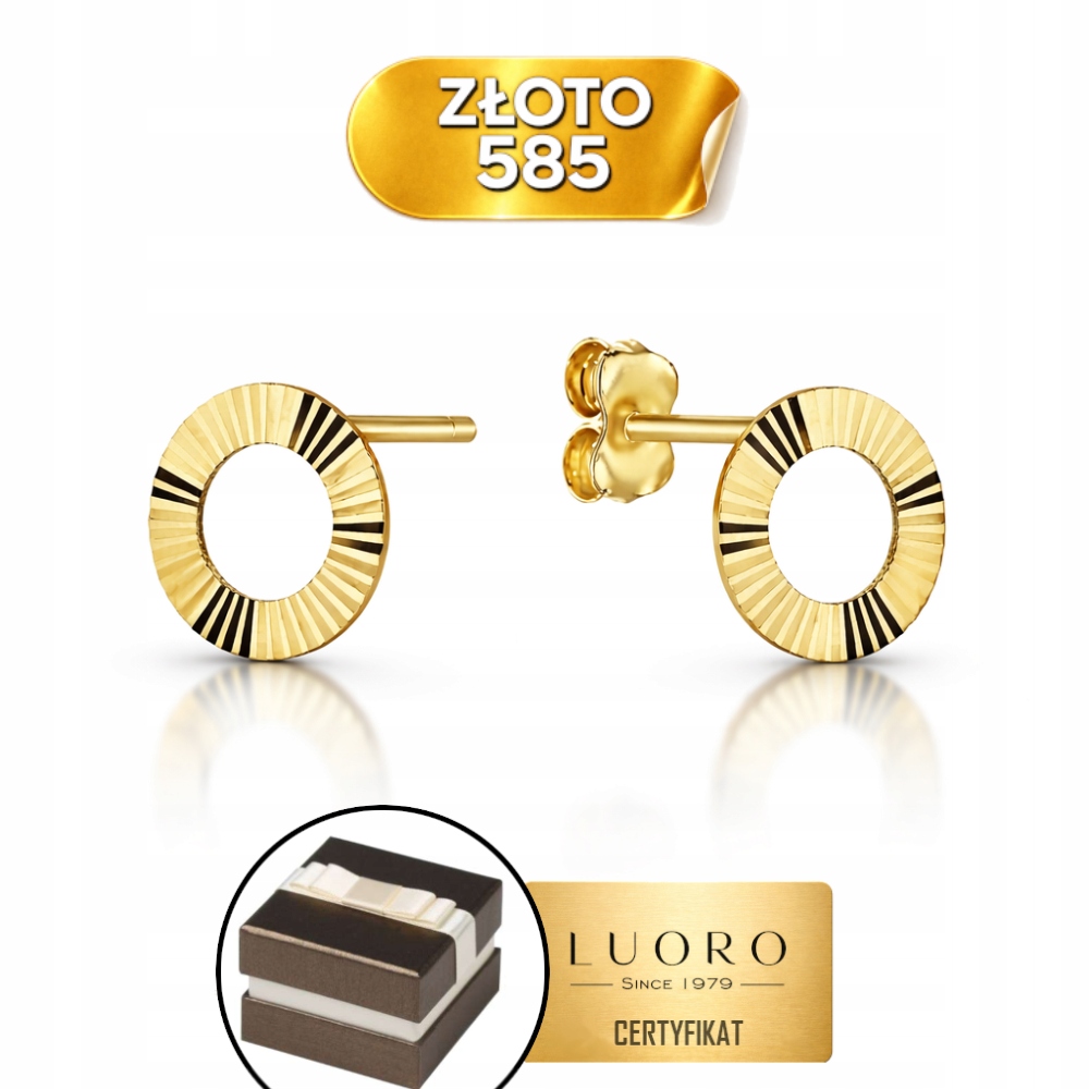 Náušnice Zlaté 585 14K Diamantové Kroužky Průměr 9,8 MM Tužka