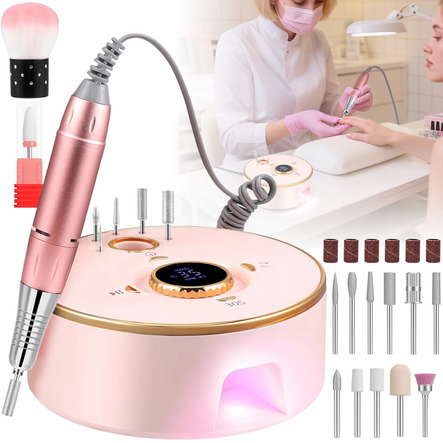 Profesionální Bruska Na Nehty Manikúra Pedikúra Silná S 12X Hlavicemi