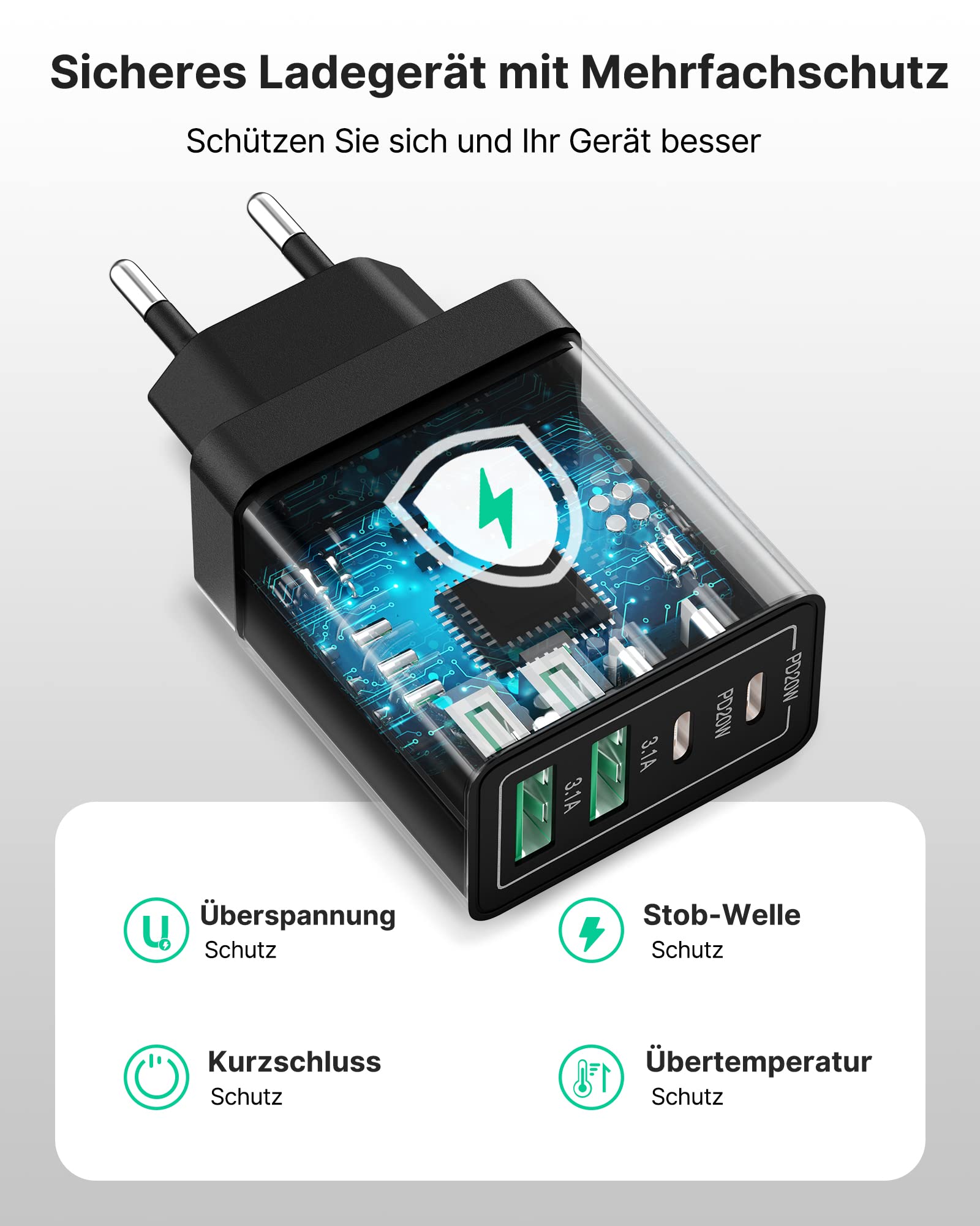 AIONEUS Ładowarka USB C 40W 4-Port Szybkie Ładowanie PD 3.0 Adapter — miniatura 4
