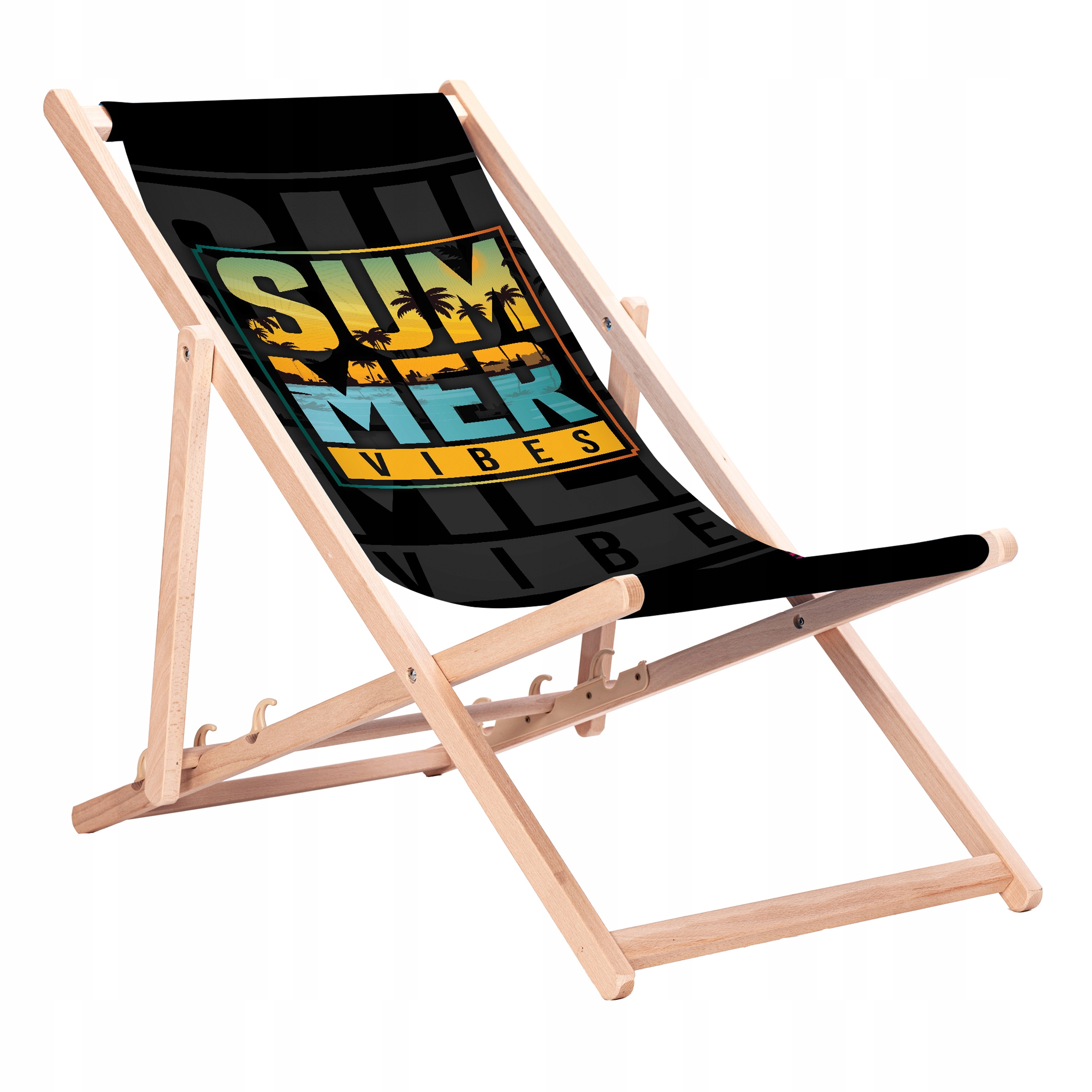 Leżak Drewniany Plażowy z Nadrukami Summer Vibes Bukowe Leżaki KN138