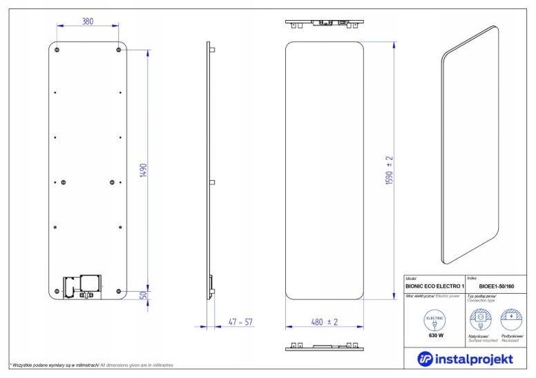 INSTAL PROJEKT BIONIC 1 elektryczny 50x160cm Marka Instal Projekt