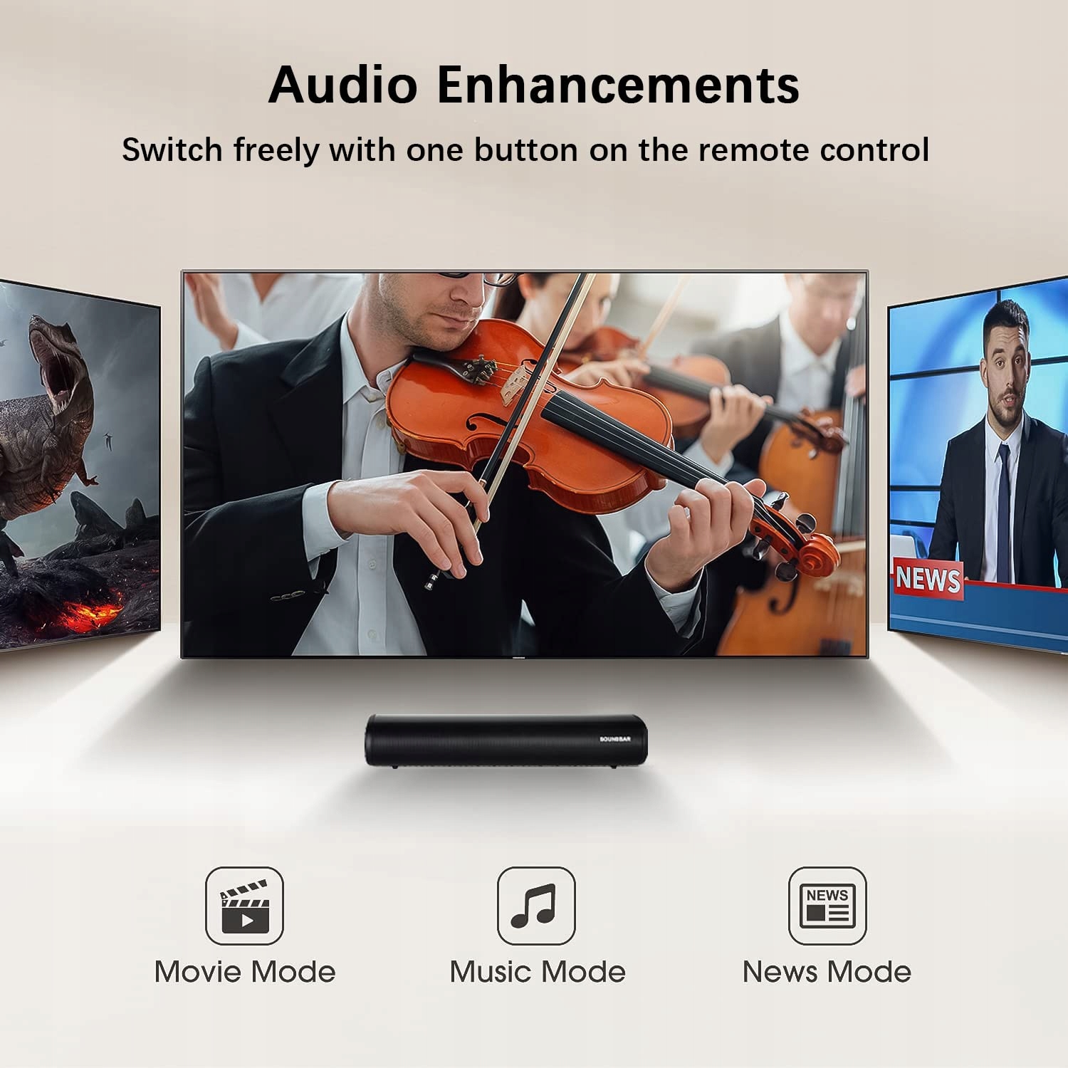 Bluetooth Kompaktowa Soundbar do TV PC z Pilotem 3 Tryby EQ — miniatura 2