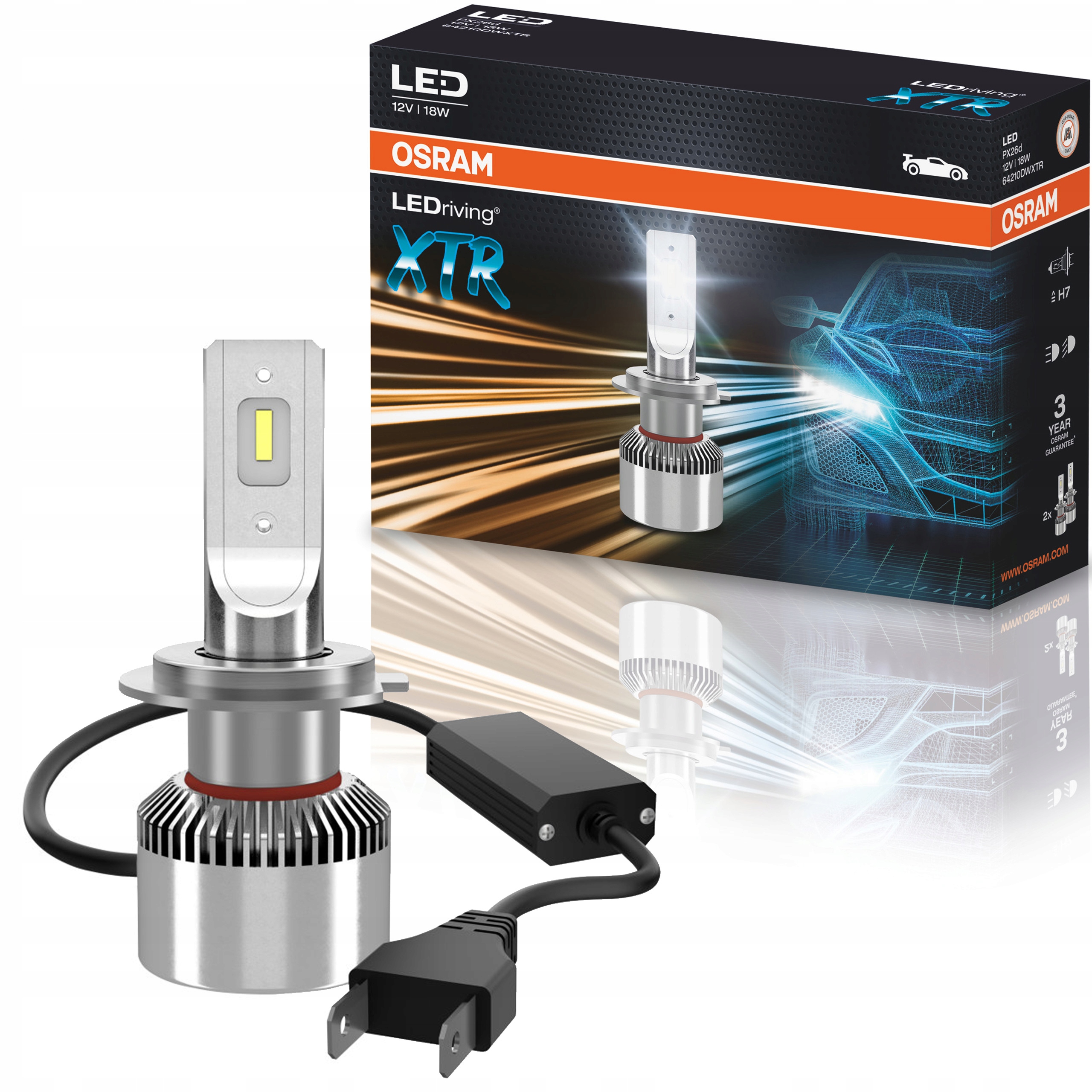 Osram LEDriving XTR H7 12V 18W PX26d LED Head Lights Bulbs 6000K