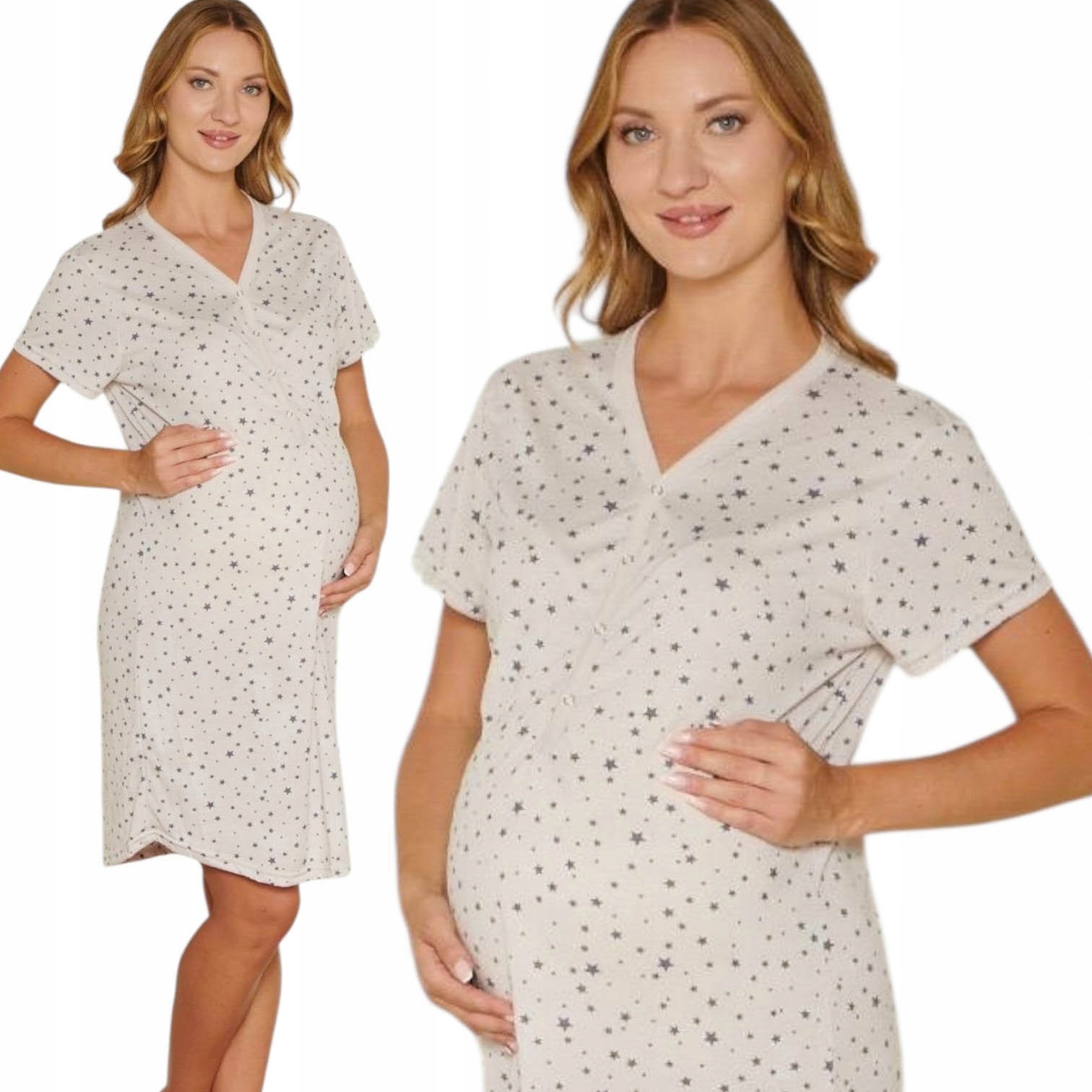 Noční těhotenská košile Na Druky na kojení porodu Pyžamo Bavlna XL