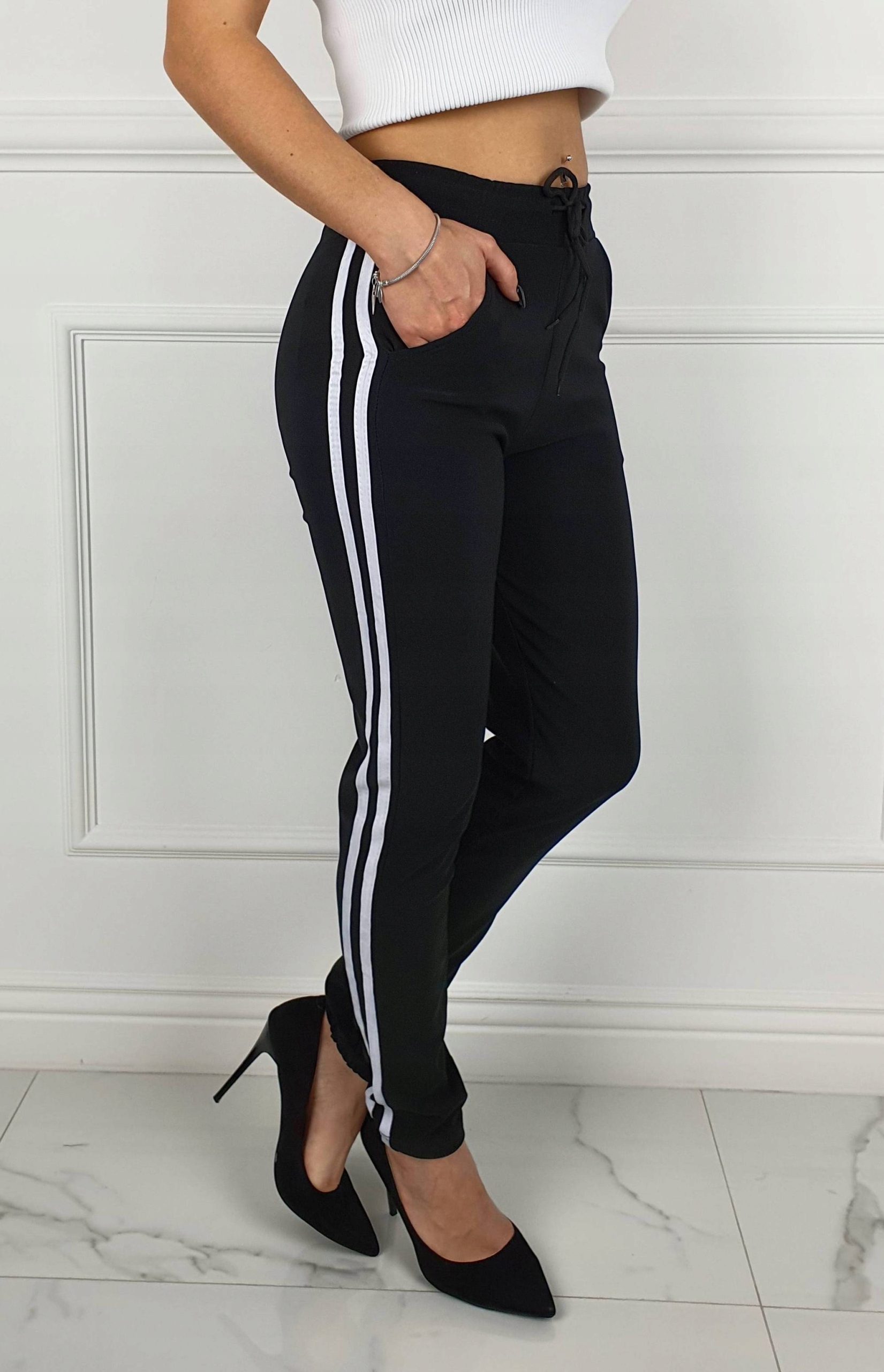 DAMSKIE SPODNIE DRESOWE DOPASOWANE LAMASY BLACK 2 Materiał dominujący poliester