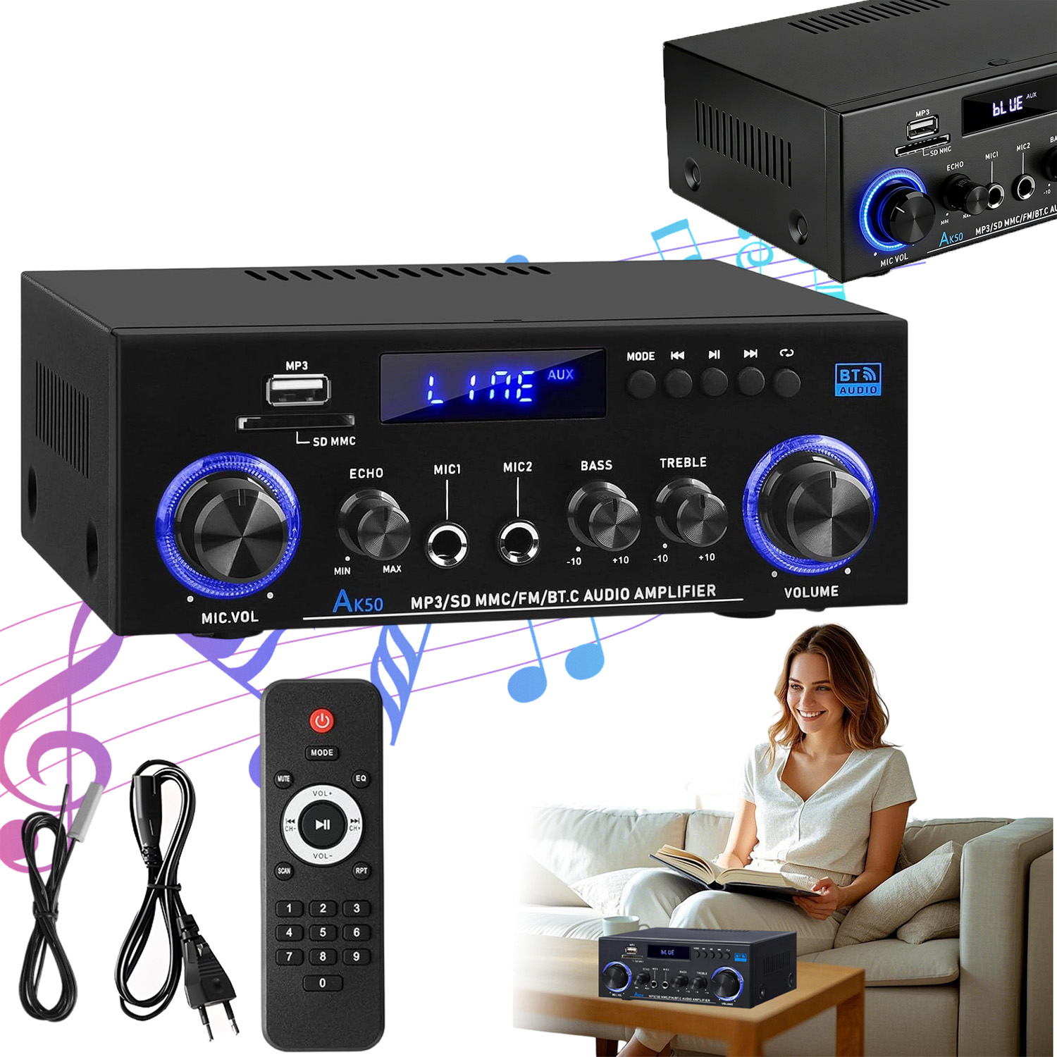 Zesilovač Pro Hifi Reproduktory Bluetooth Mini Audio Přehrávač AK-50 Max