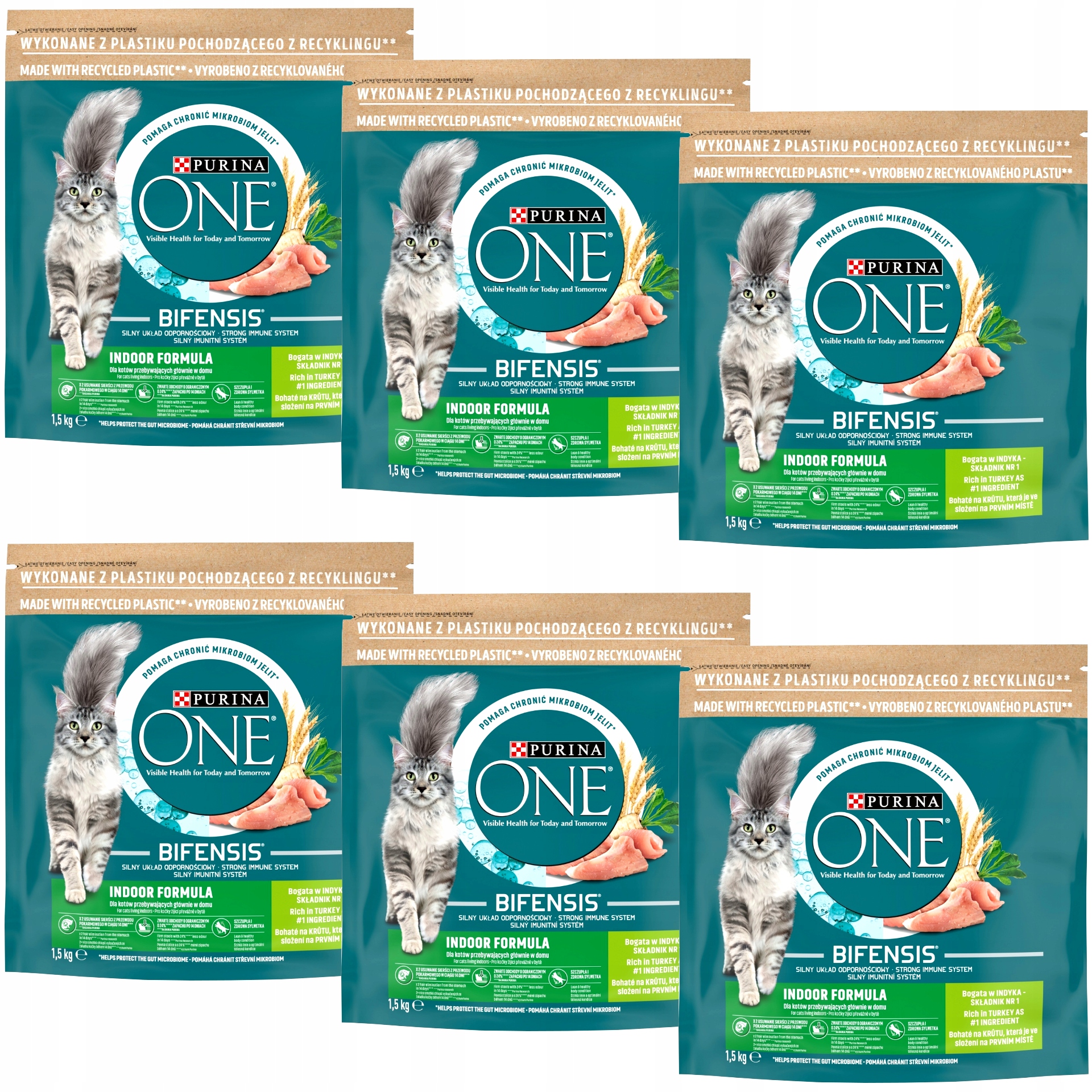 Levně Purina One Indoor Formula Bifensis Suché Krmivo pro kočky S Krůtou 6 x 1,5 kg