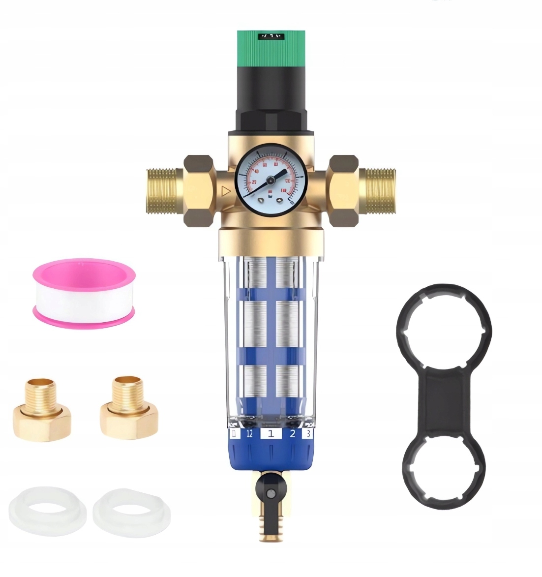 Reduktor Ciśnienia Wody 1 Cala 3/4 Manometr+filtr Długi Z Zaworem