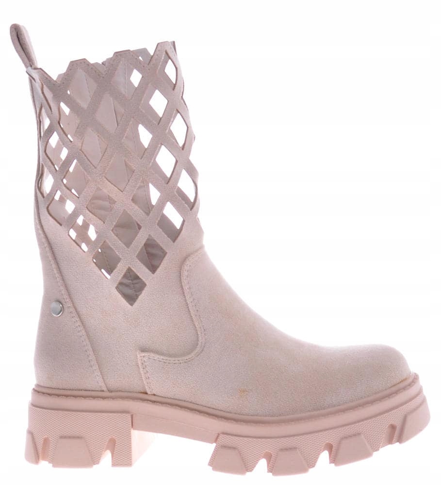 

Damskie botki 5607 beige workery ażurowe platforma