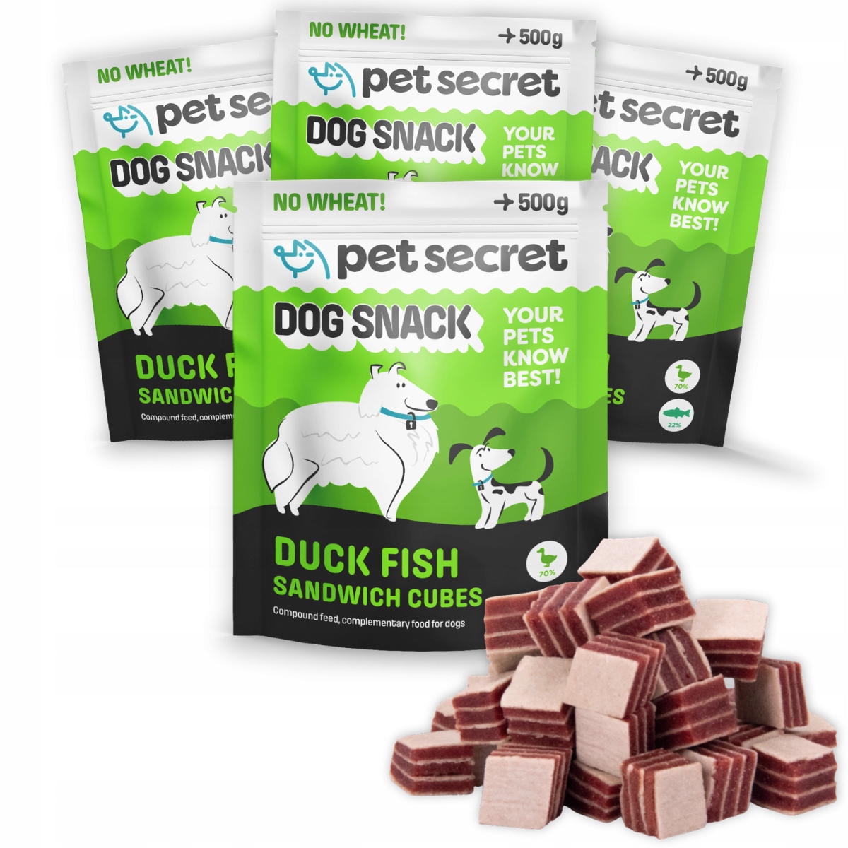 Psí pamlsek 4x500g Sandwicz s kachnou a rybou Pet Secret Měkké pamlsky