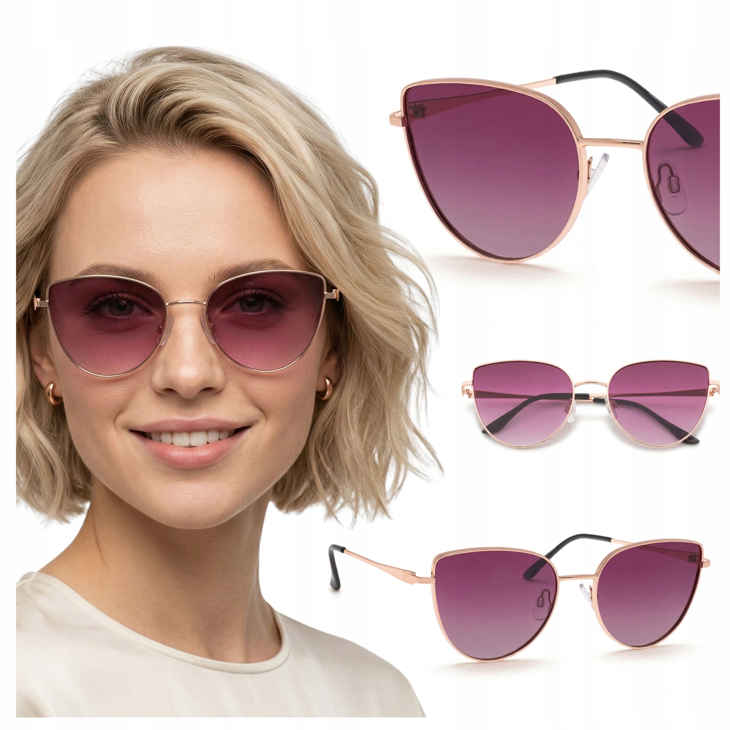 Okulary przeciwsłoneczne damskie z polaryzacją złote duże z etui Brilo