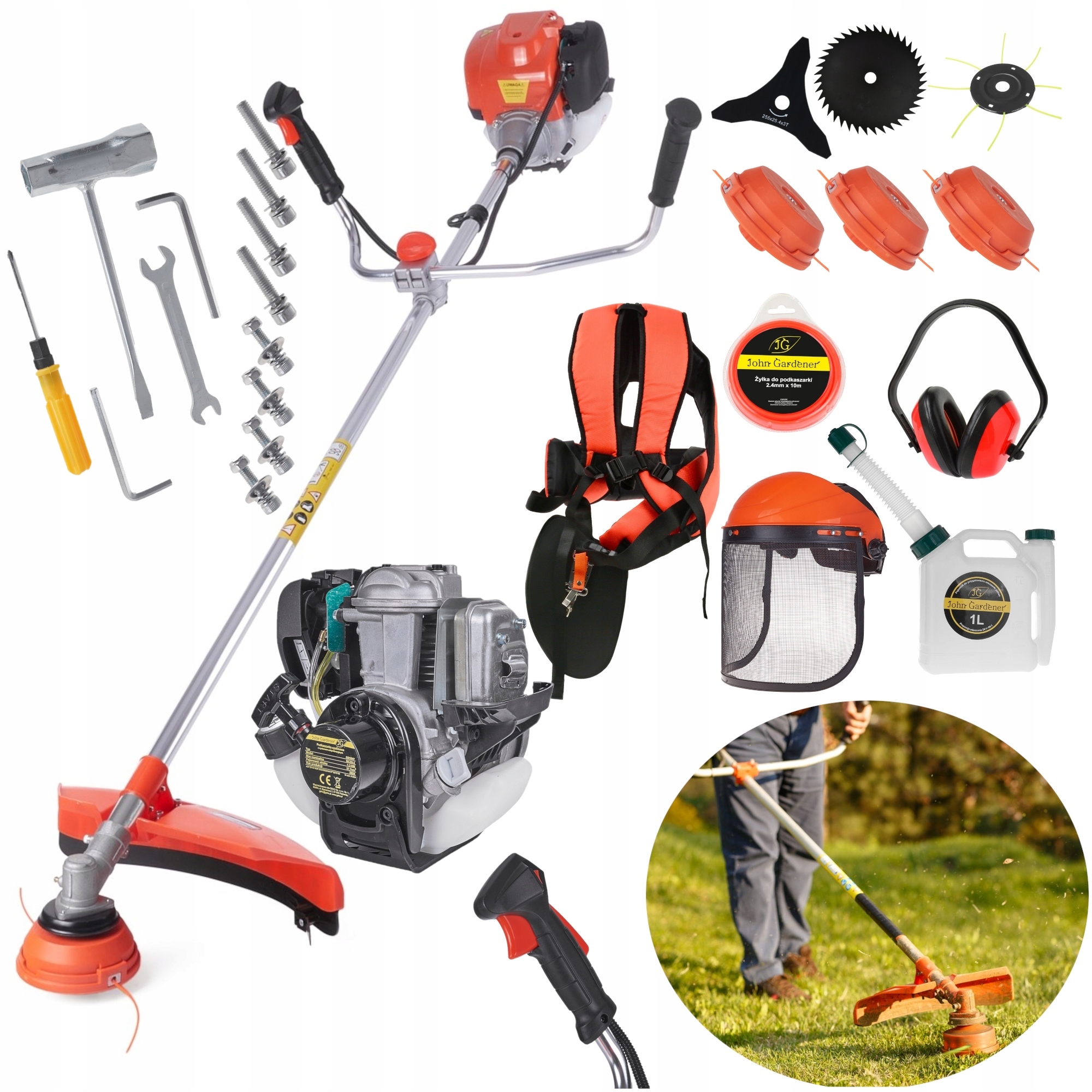 Kosa spalinowa Podkaszarka ogrodowa 4 Suw 1,8km Cicha solidna Tarcze Żyłki