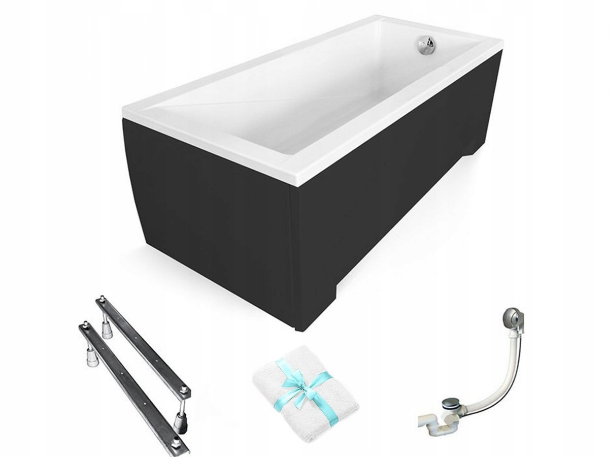 Besco Moderní vana 140x70 s černým krytem sifon