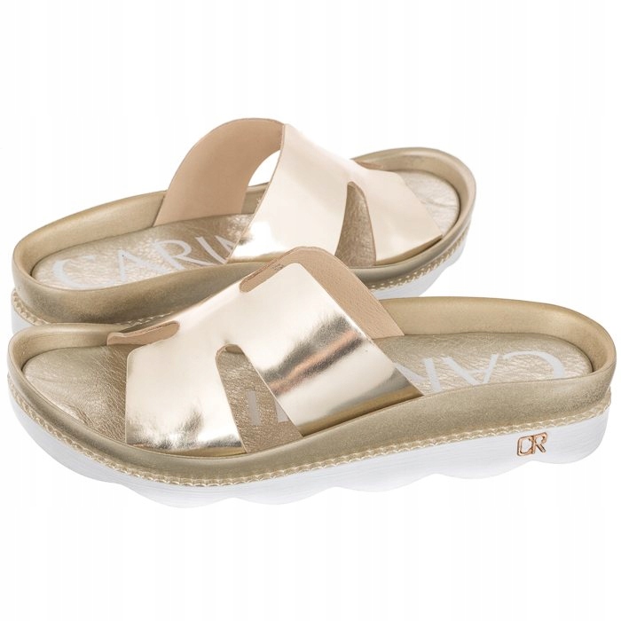 

Buty Damskie Klapki Skórzane Carinii Złote B5521